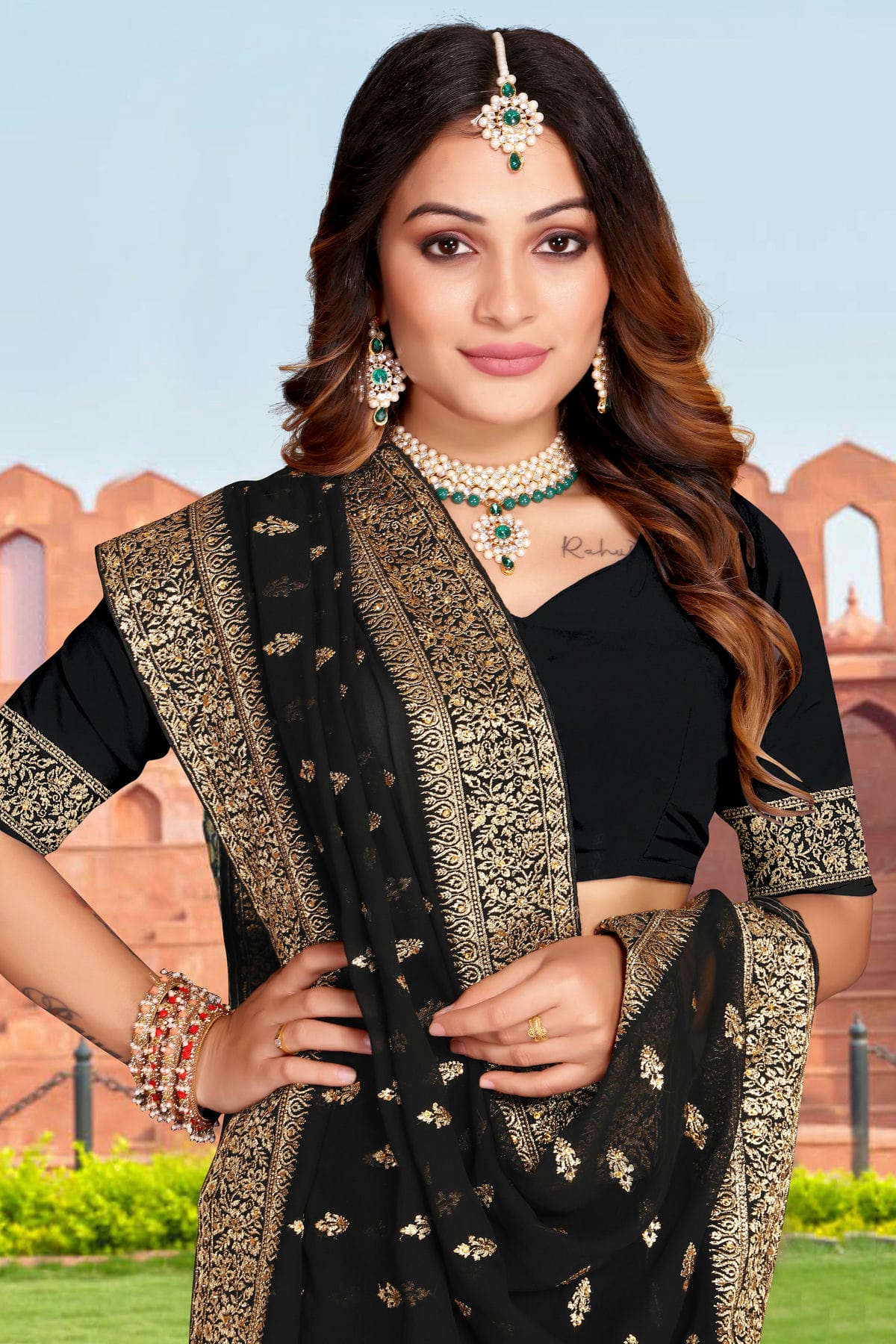 Black Colour Georgette Saree VSSD1090859