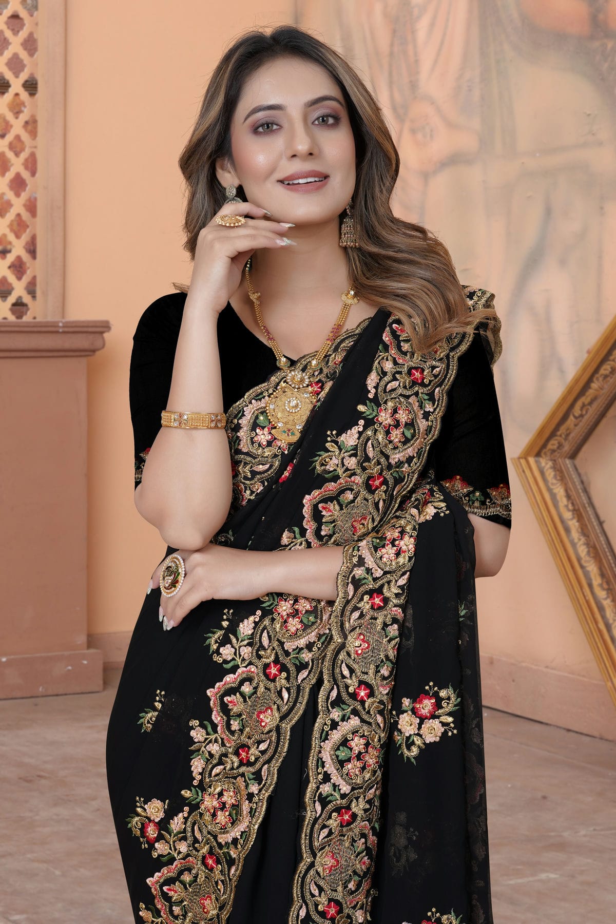 Black Colour Georgette Saree VSSD1090869
