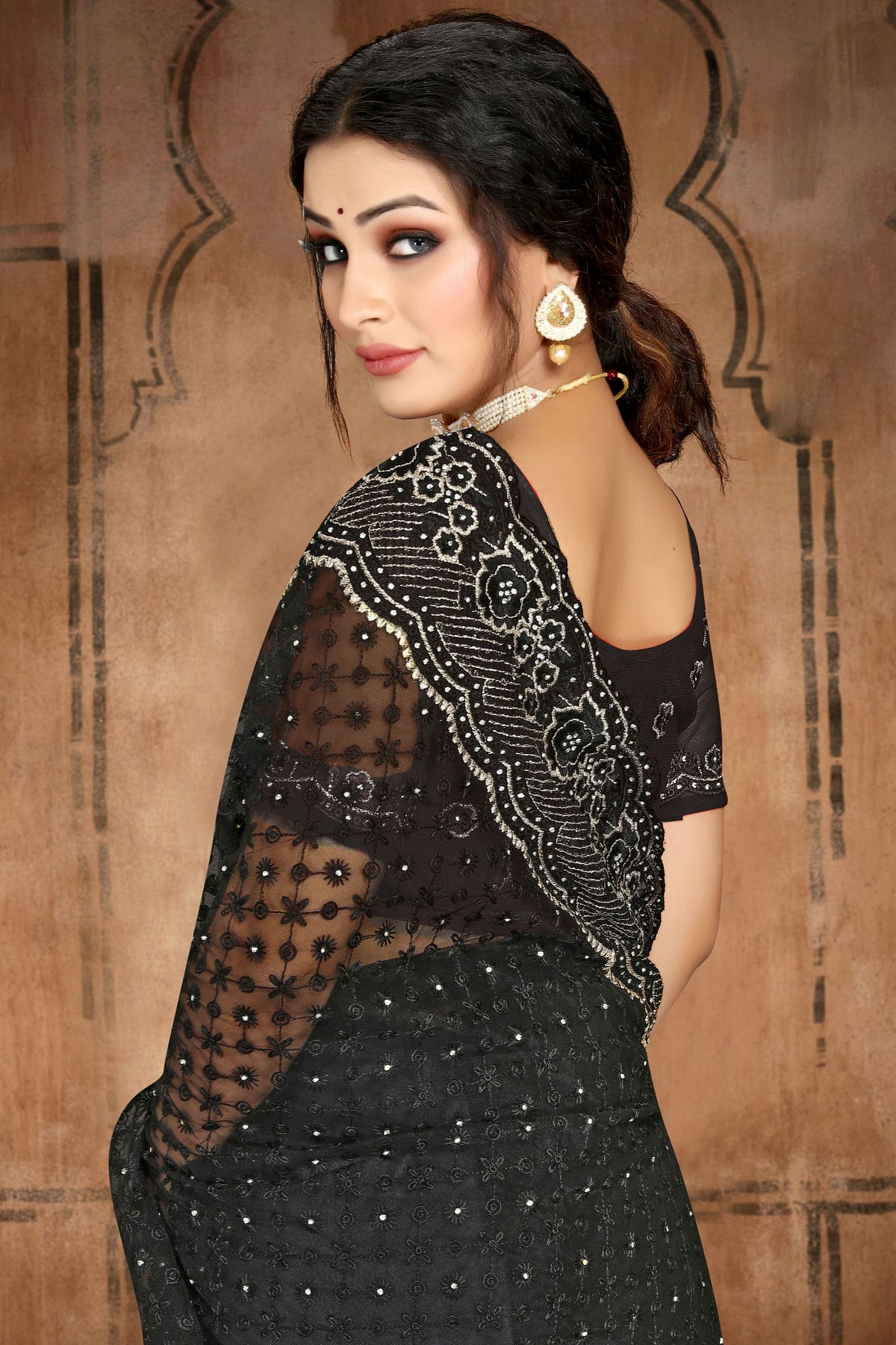 Black Colour Net Saree
