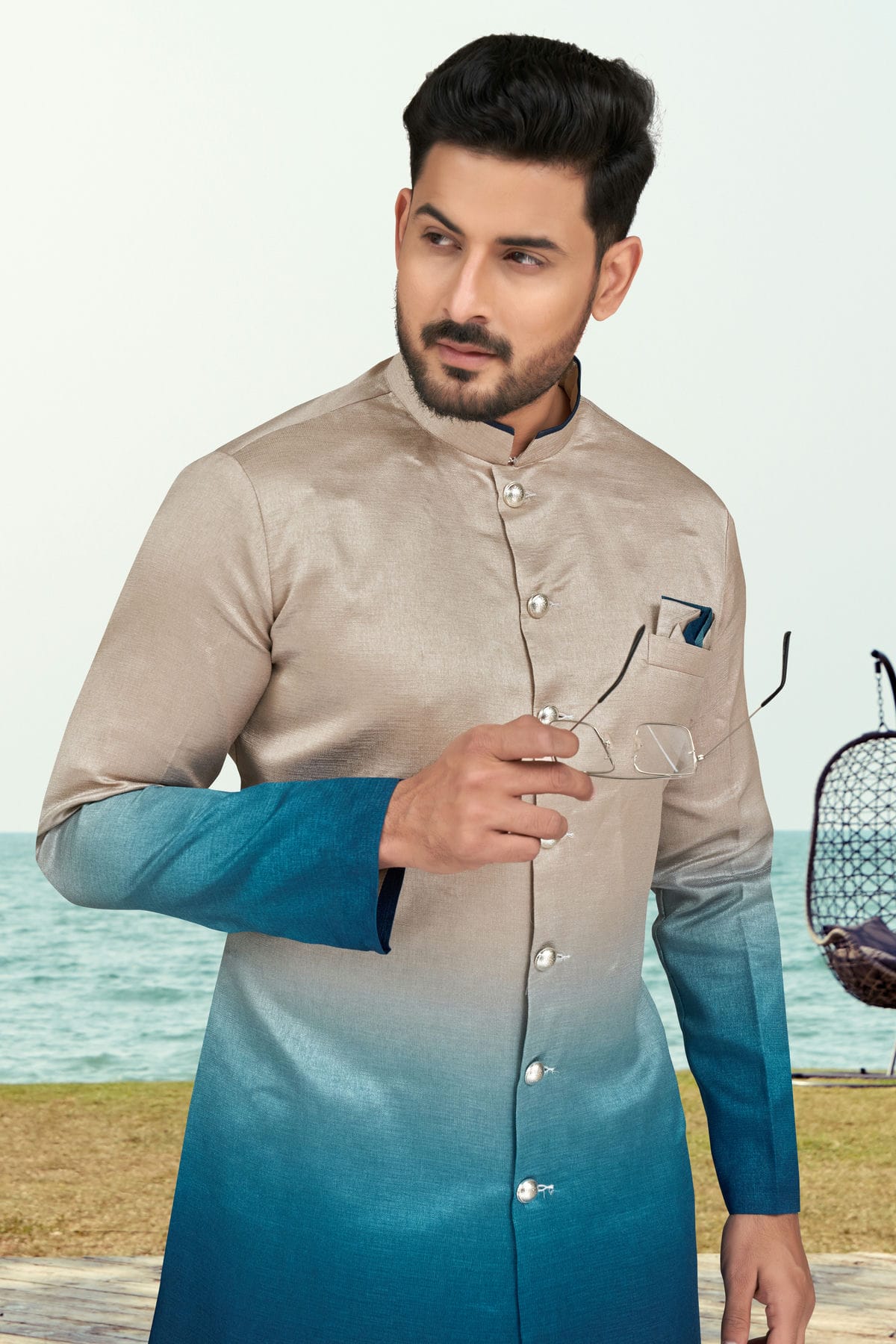 Blue Colour Champion Silk Indo Western Sherwani VSSH1040501