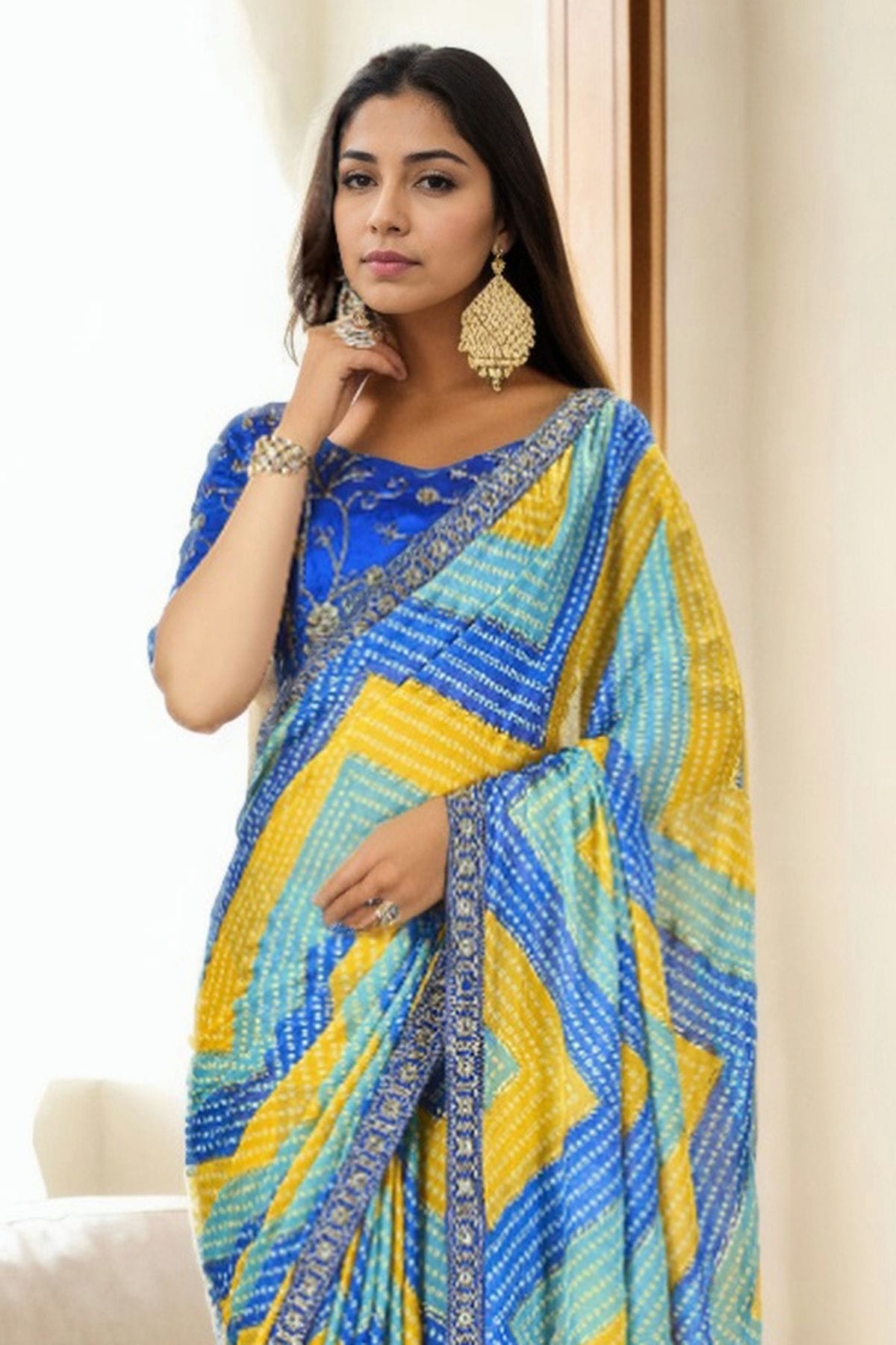 Blue Colour Chinon Printed Saree VSSD1112224