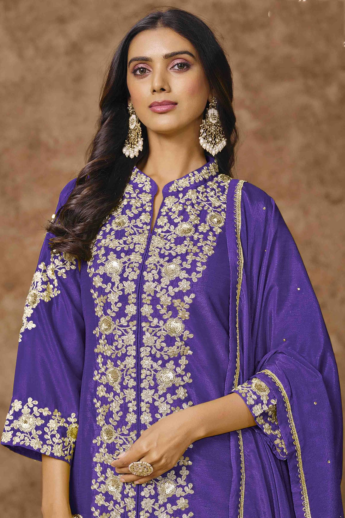 Blue Colour Chinon Semi Stitched Palazzo Pant Suit VSSM1050706