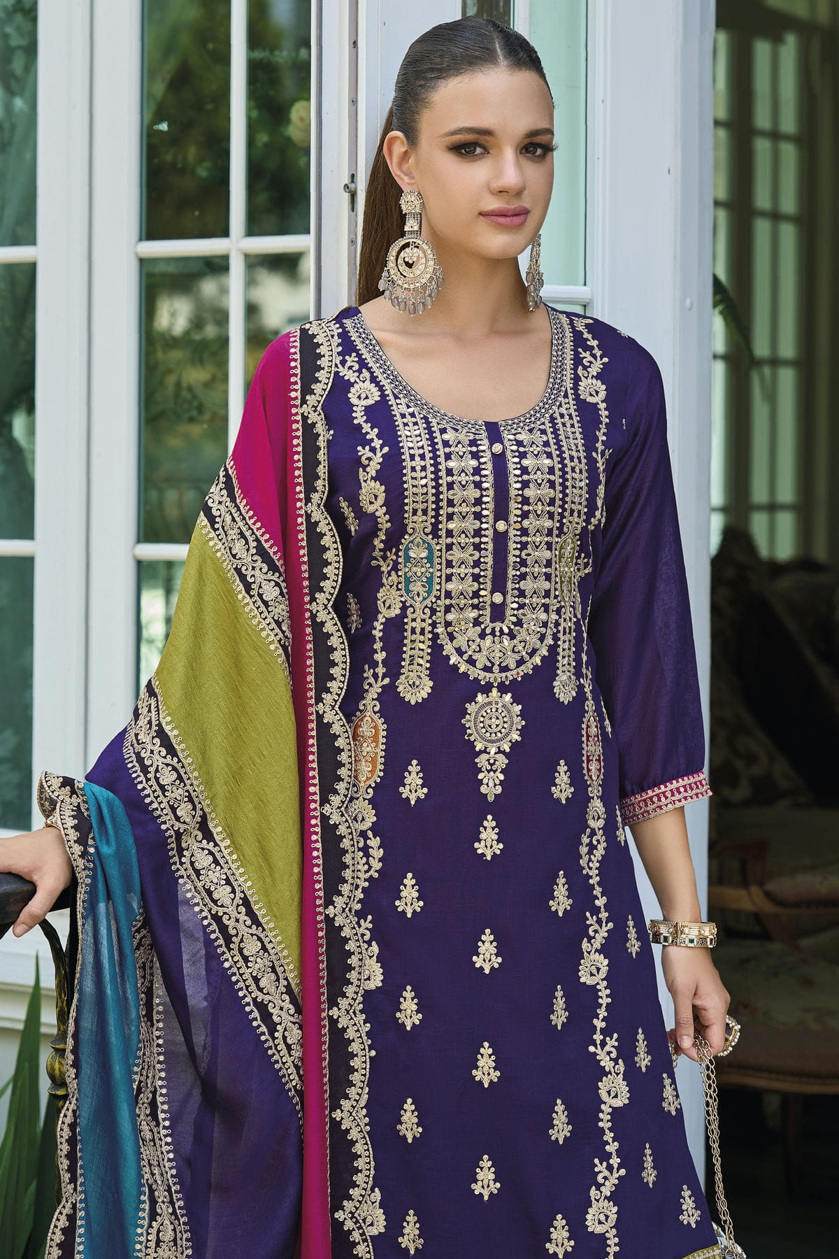 Blue Colour Chinon Silk Pakistani Suit VSSM1140591