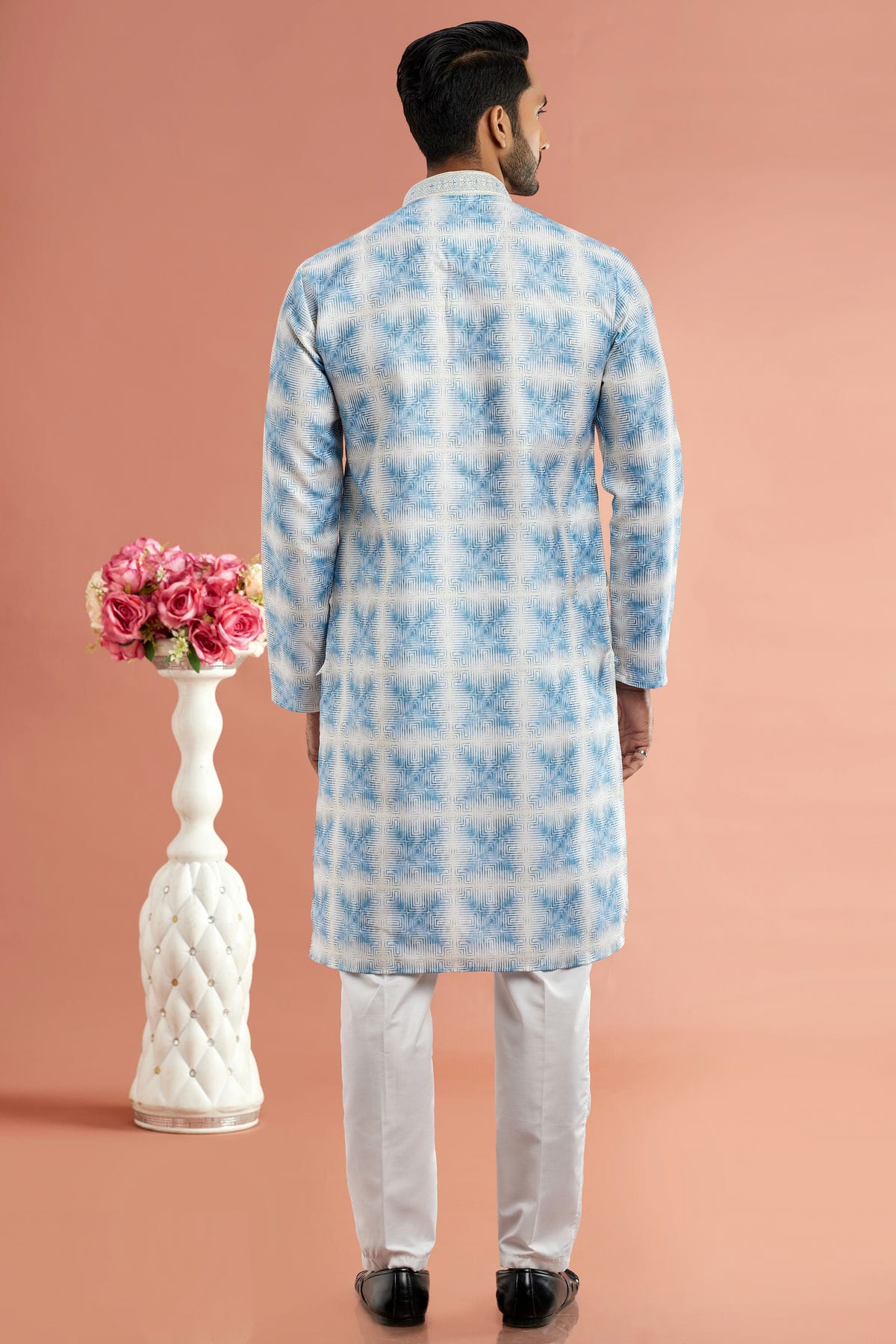 Blue Colour Cotton Thread Work Kurta Pajama VSKP1230177