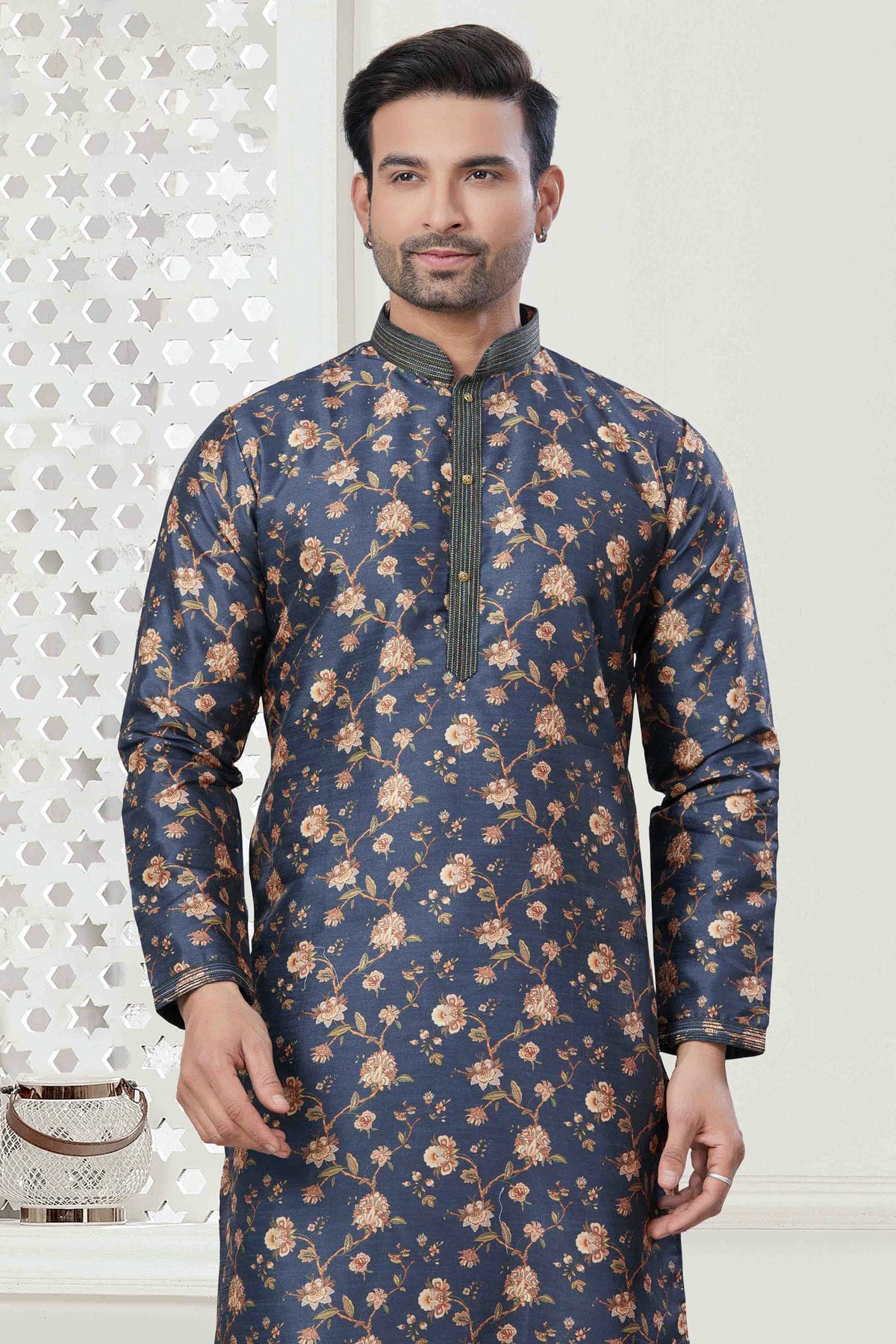 Blue Colour Digital Print Silk Kurta Pajama VSKP1113422