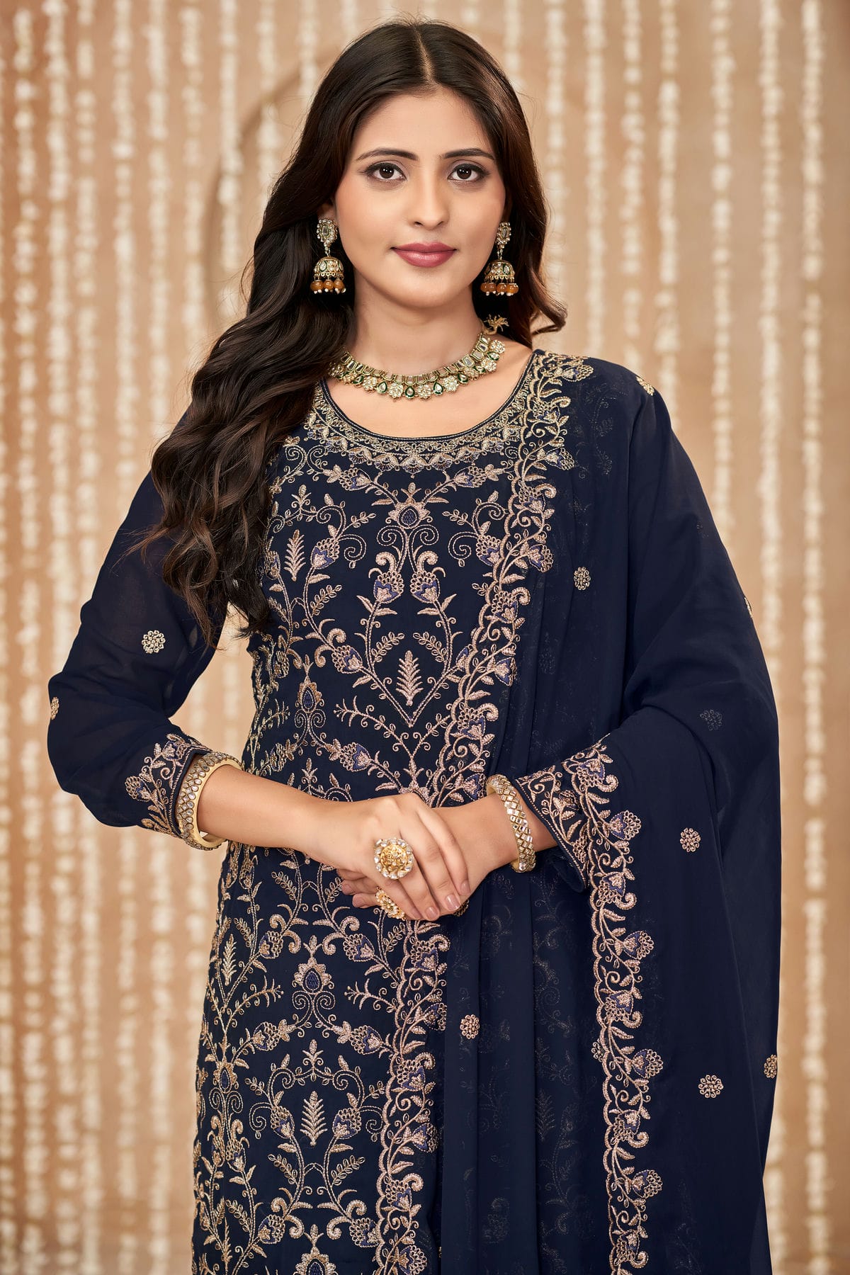 Blue Colour Faux Georgette Pant Style Suit VSSM1050590