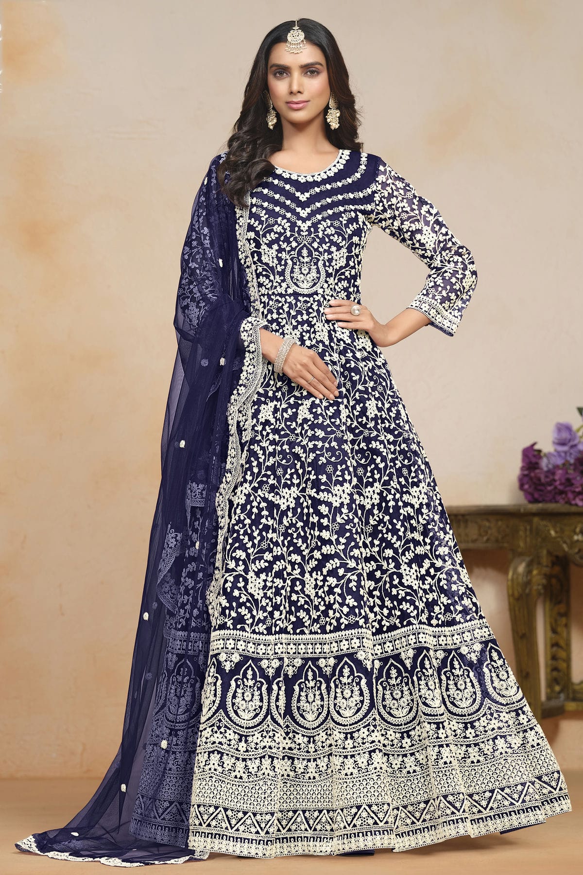 Shop Online Blue Net Semi Stitched Anarkali Suit vastradi.com Shop Online Blue Net Semi Stitched Anarkali Suit vastradi.com
