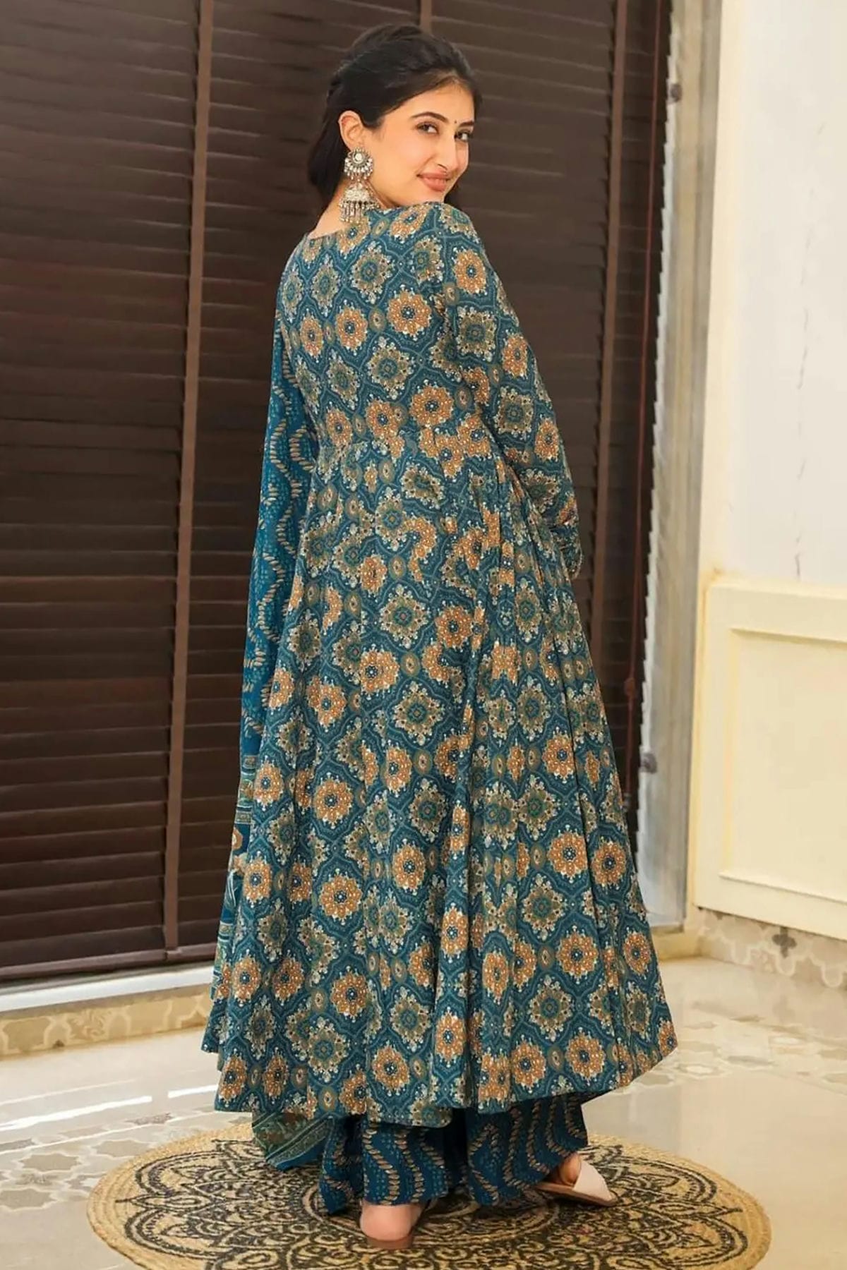 Blue Colour Printed Muslin Stitched Suit