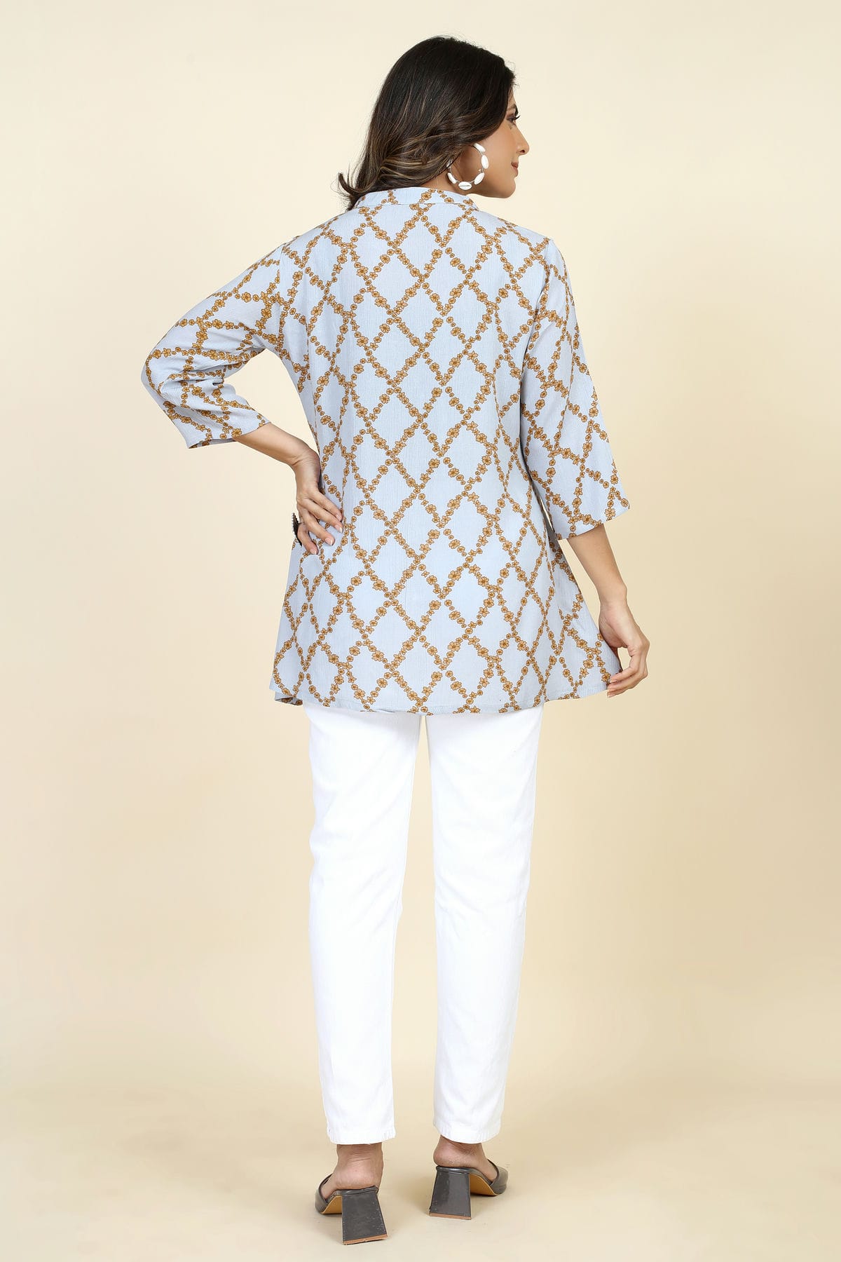 Blue Colour Rayon Printed Work Readymade Top VSTP1110752