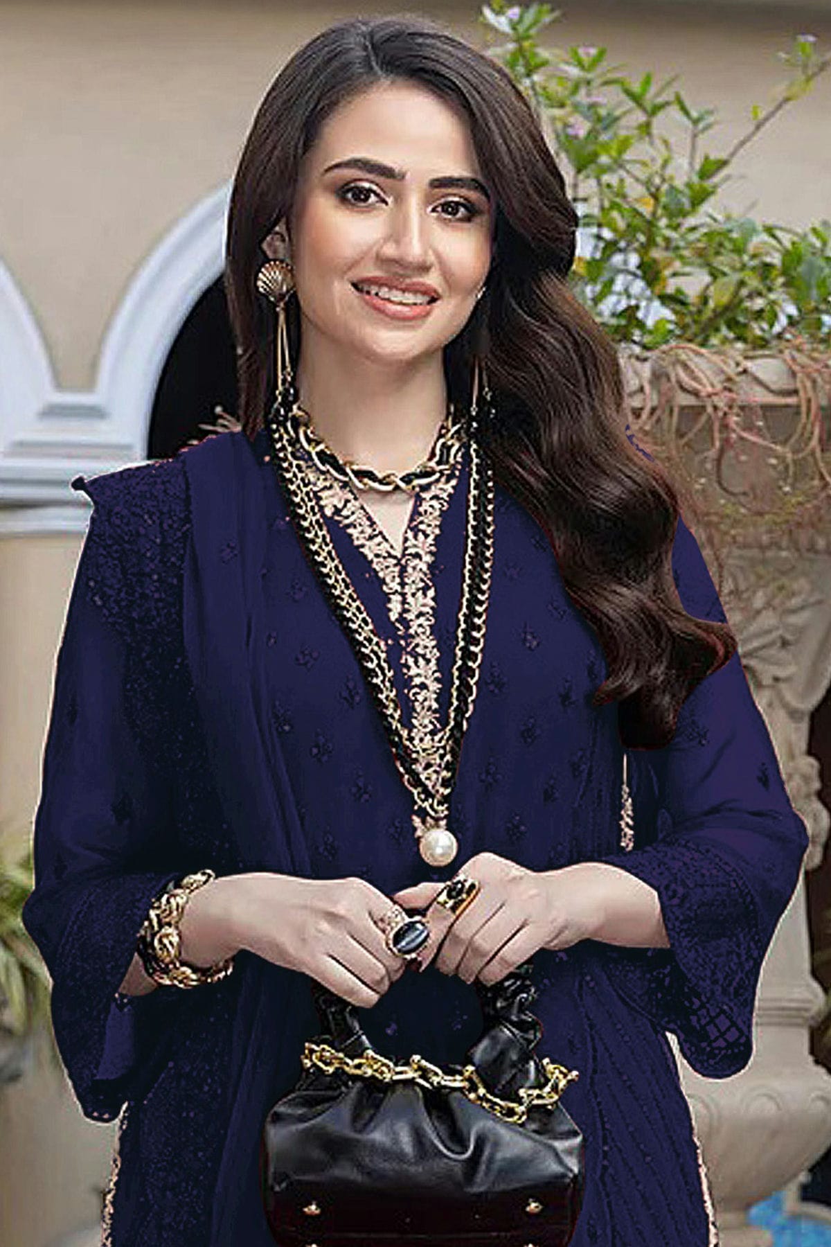 Blue Colour Semi Stitched Faux Georgette Pakistani Suit VSSM1140320