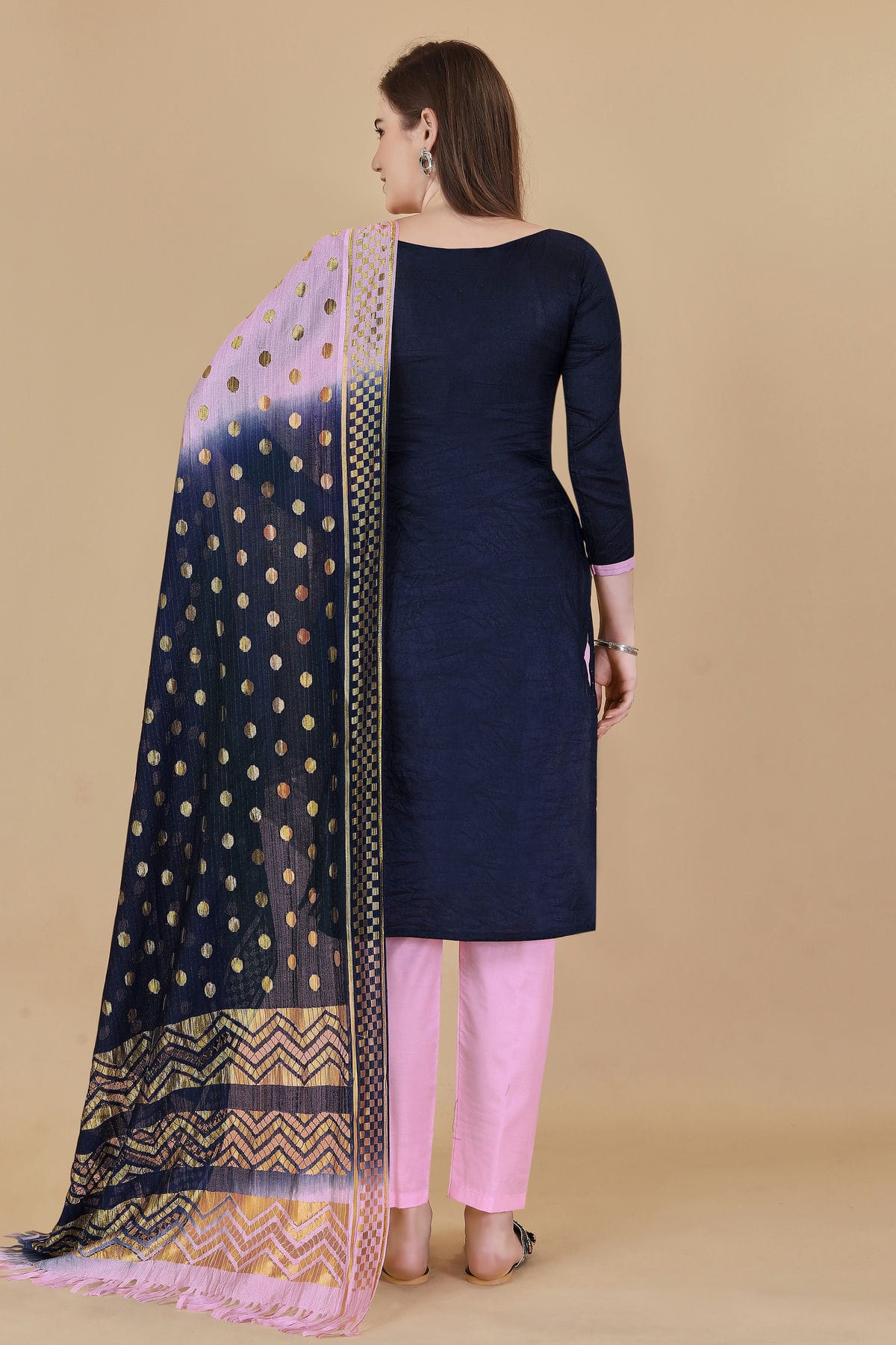 Blue Colour Unstitched Cotton Jacquard Straight Suit VSUS1160875
