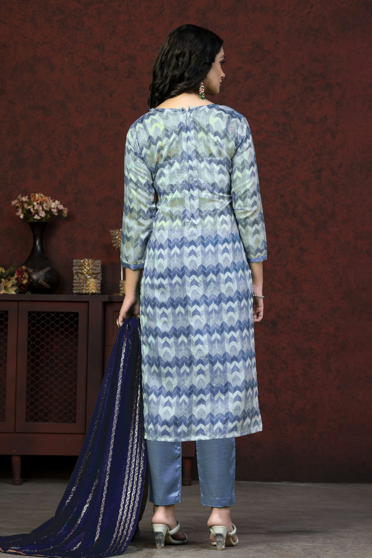 Blue Colour Unstitched Modal Cotton Pant Style Suit VSUS1161374
