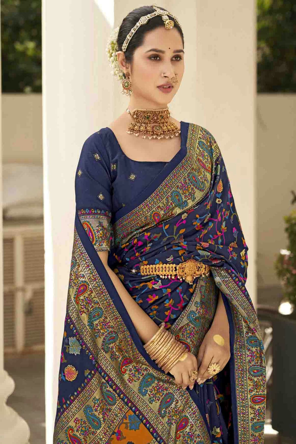 Blue Colour Velvet Tussar Silk Floral Printed Traditional Sarees VSSD1113754