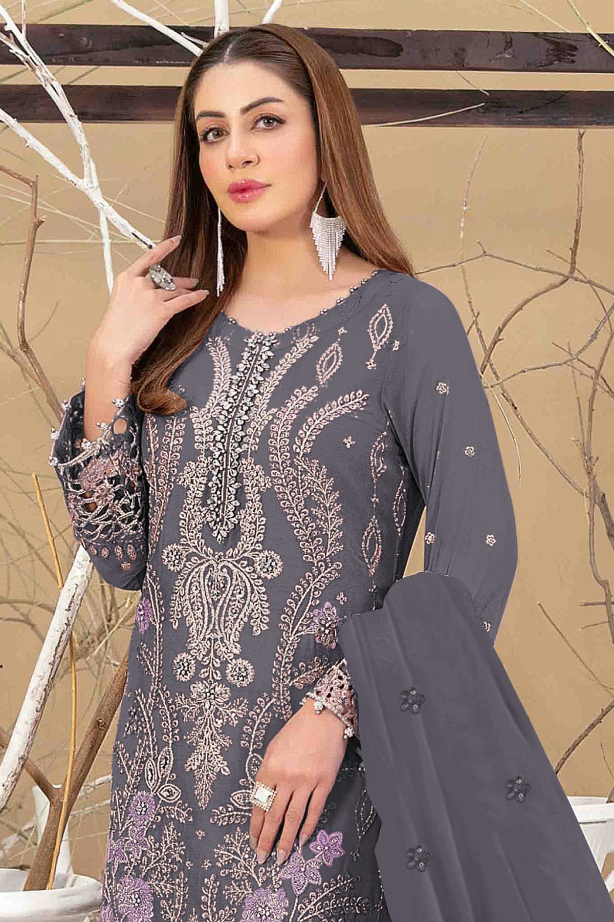 Blue Grey Colour Semi Stitched Faux Georgette Pakistani Suit VSSM1140343