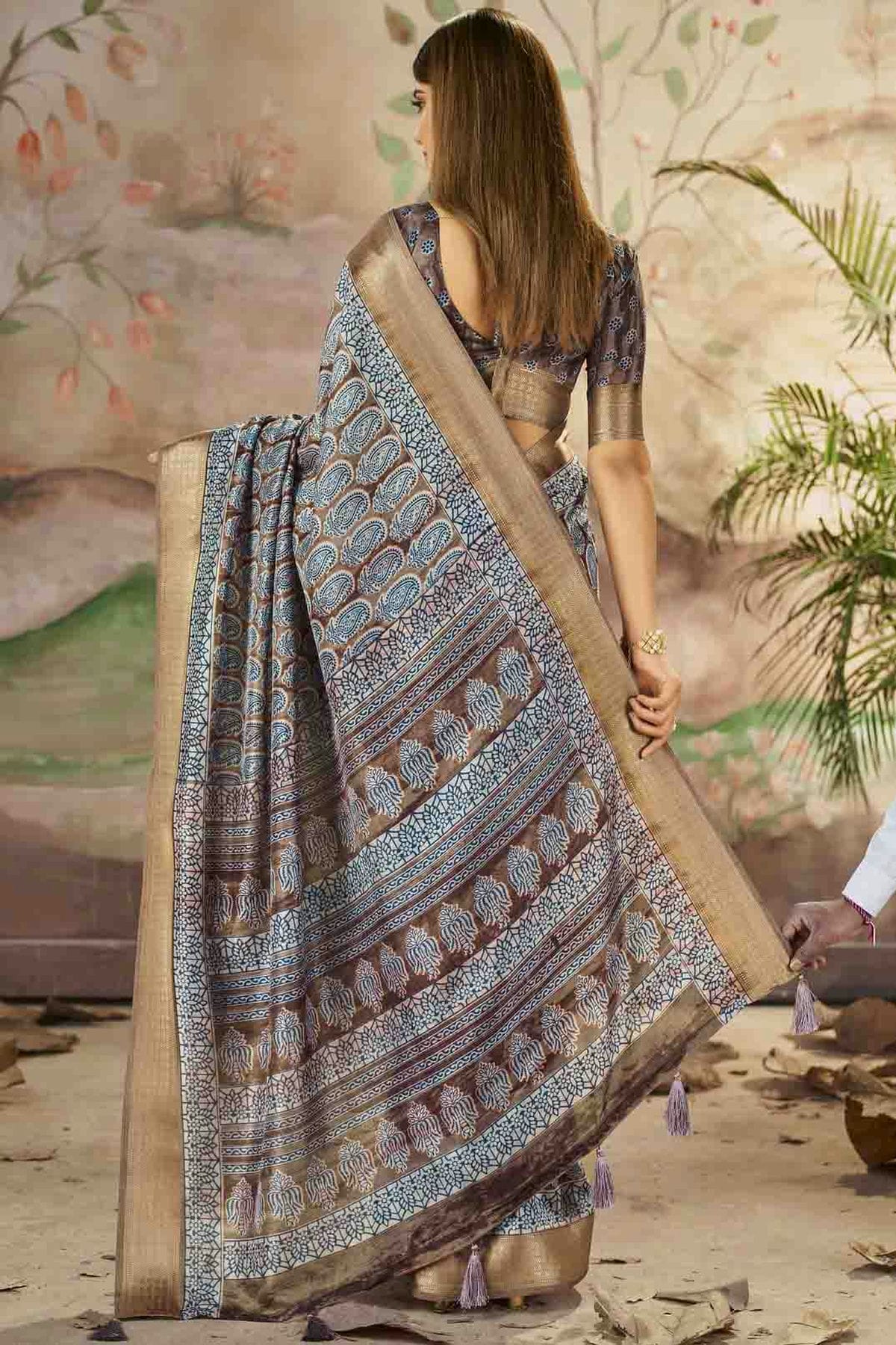 Brown Colour Dola Silk Printed Saree VSSD1113706