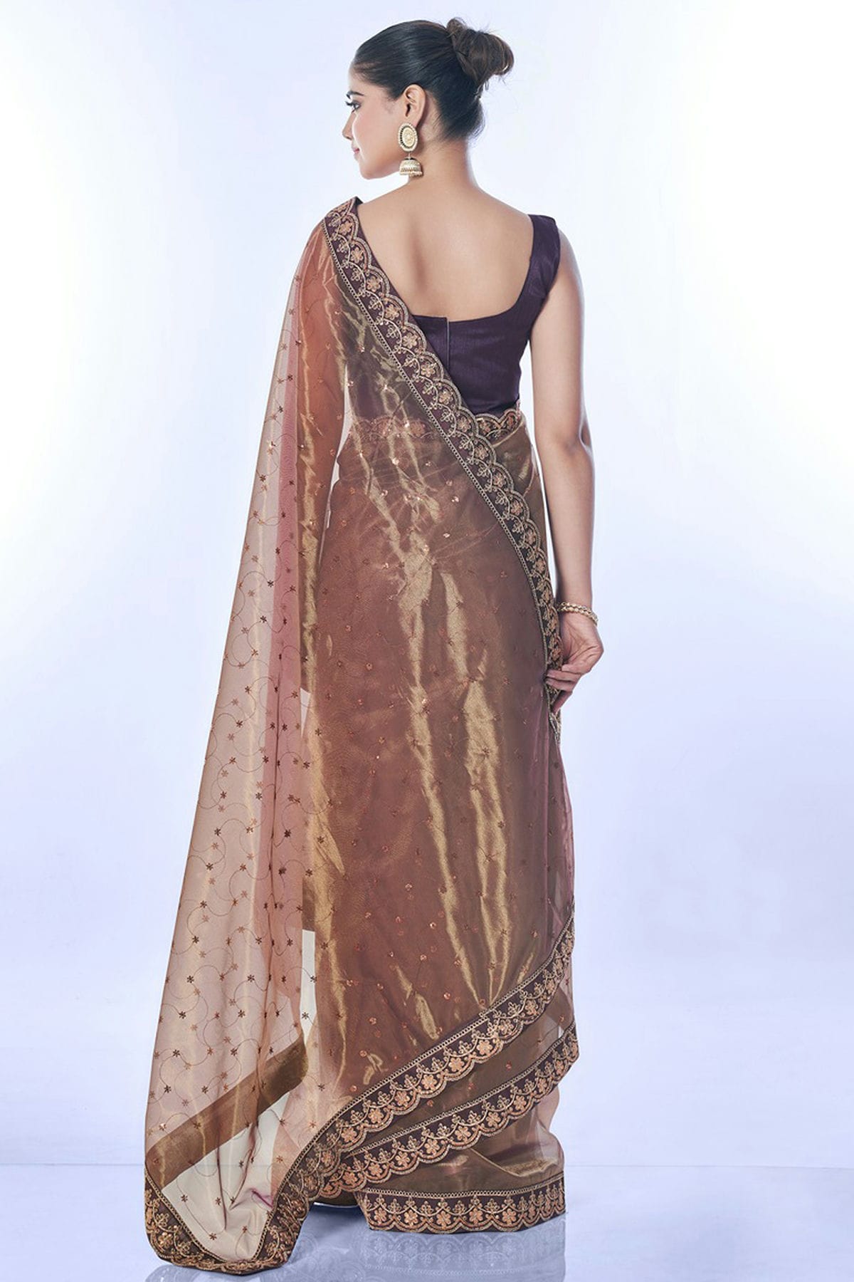 Brown Colour Net Designer Saree