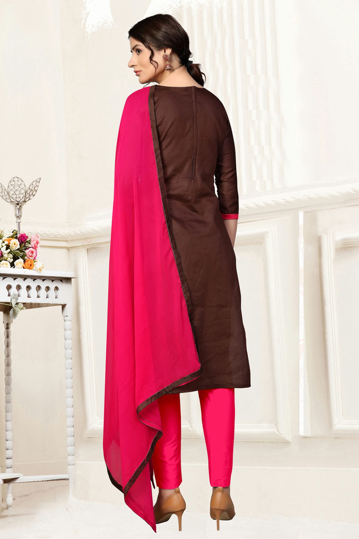 Brown Colour Unstitched Glass Cotton Straight Suit VSUS1160872