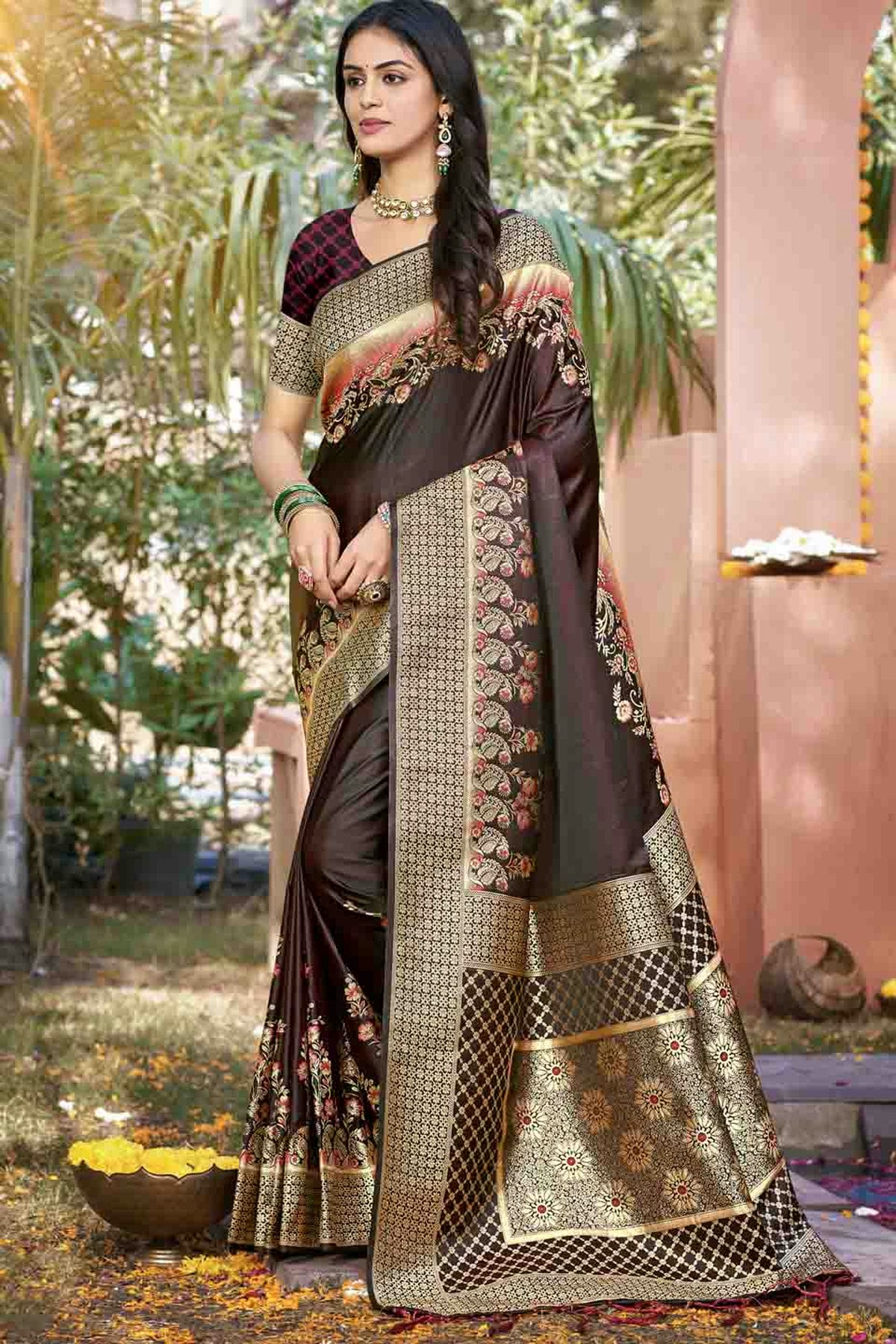 Brown Colour Woven Work Silk Traditional Saree VSSD1103508