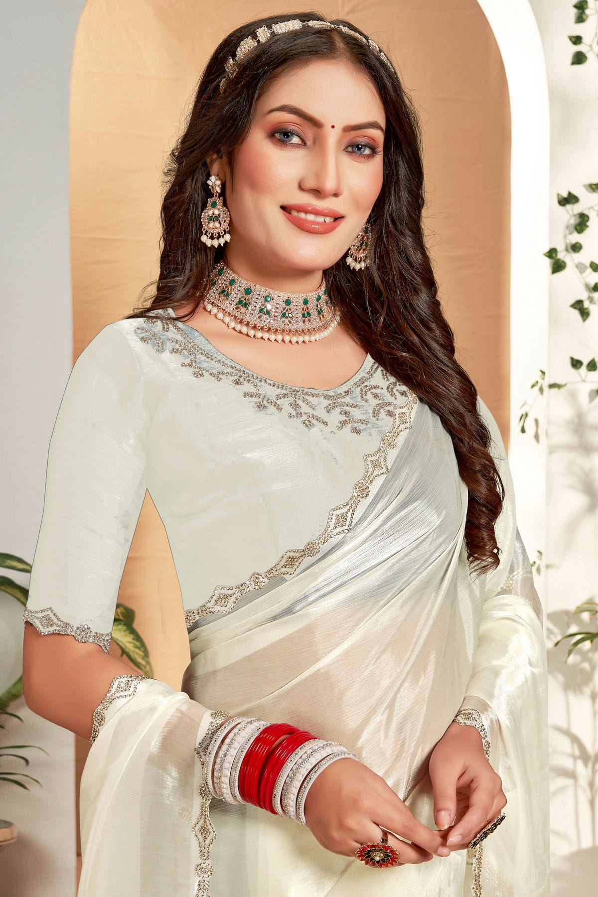 Cream Colour Burberry Silk Designer Saree VSSD1121816