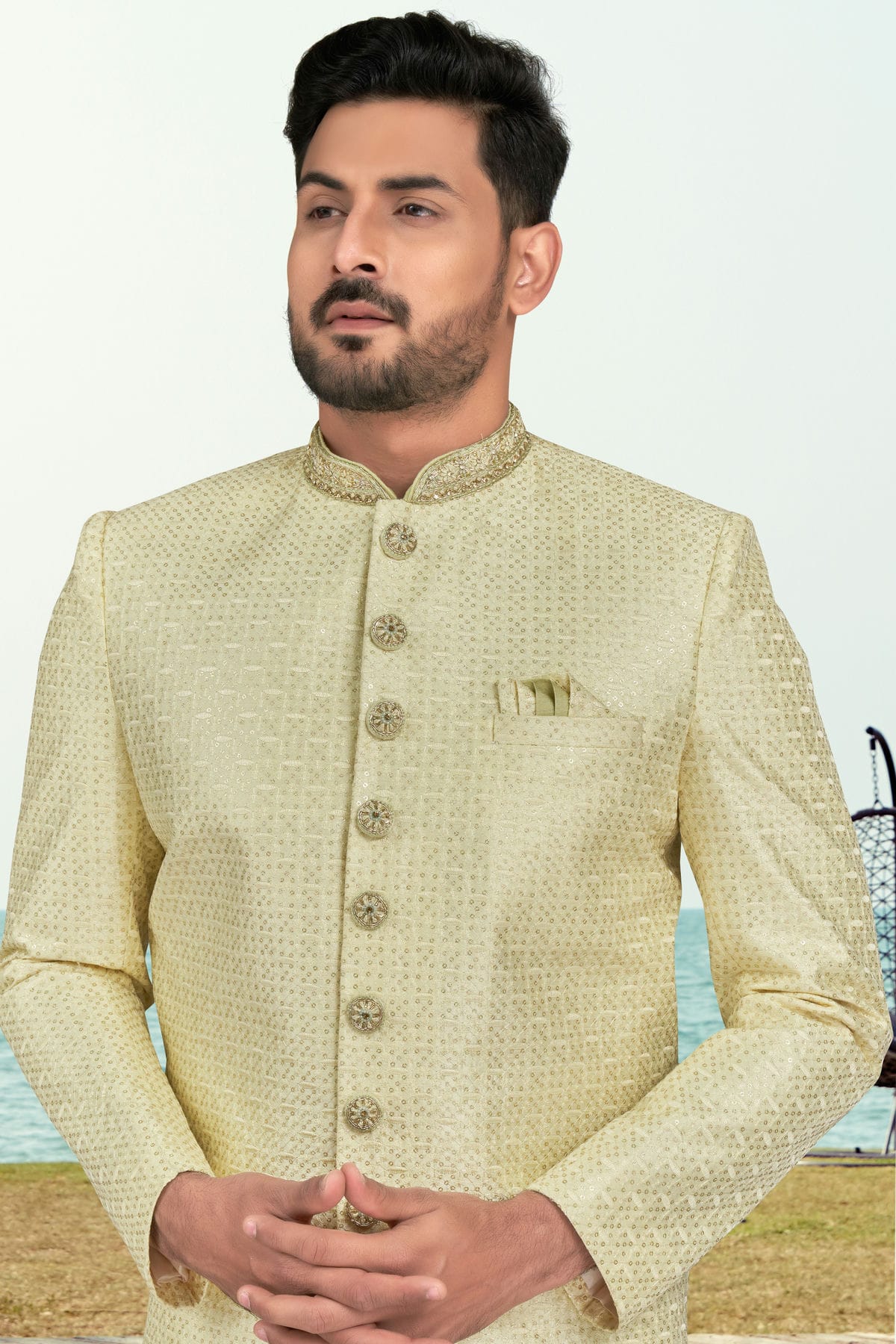 Cream Colour Champion Silk Sherwani VSSH1040515