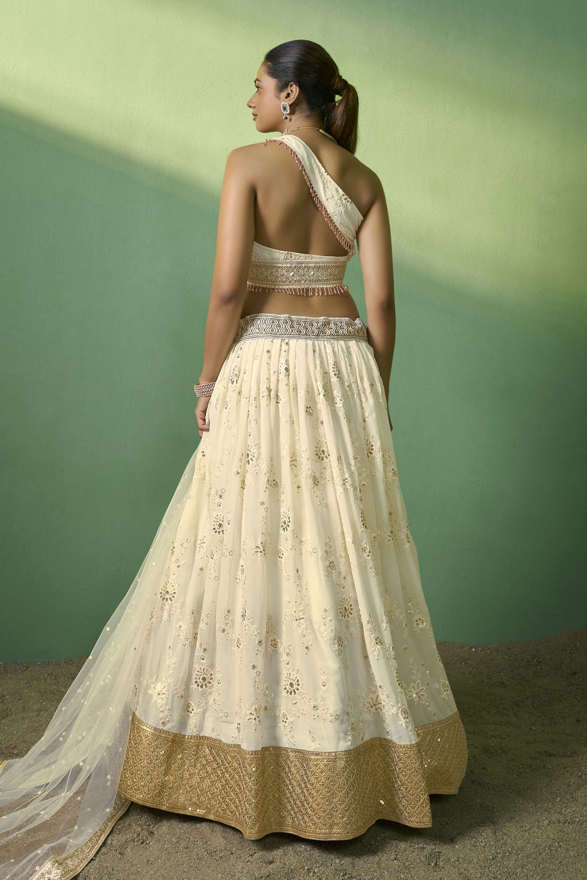Cream Colour Embroidery Georgette Lehenga Choli VSLD1080778
