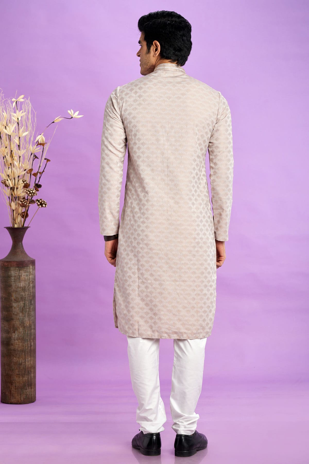 Cream Colour Jacquard Art Silk Pintex Work Kurta Pajama VSKP1230204
