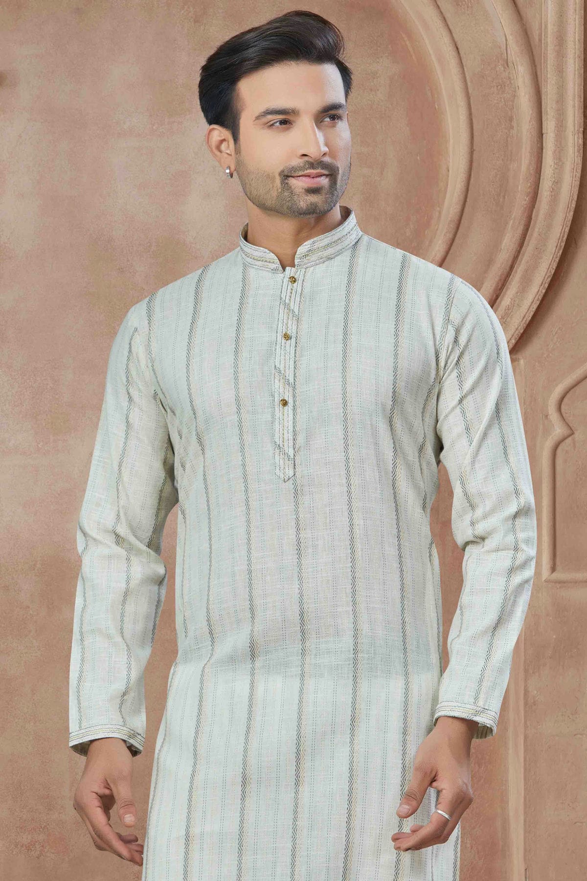 Cream Colour Printed and Pintex Work Cotton Kurta Pajama VSKP1113444