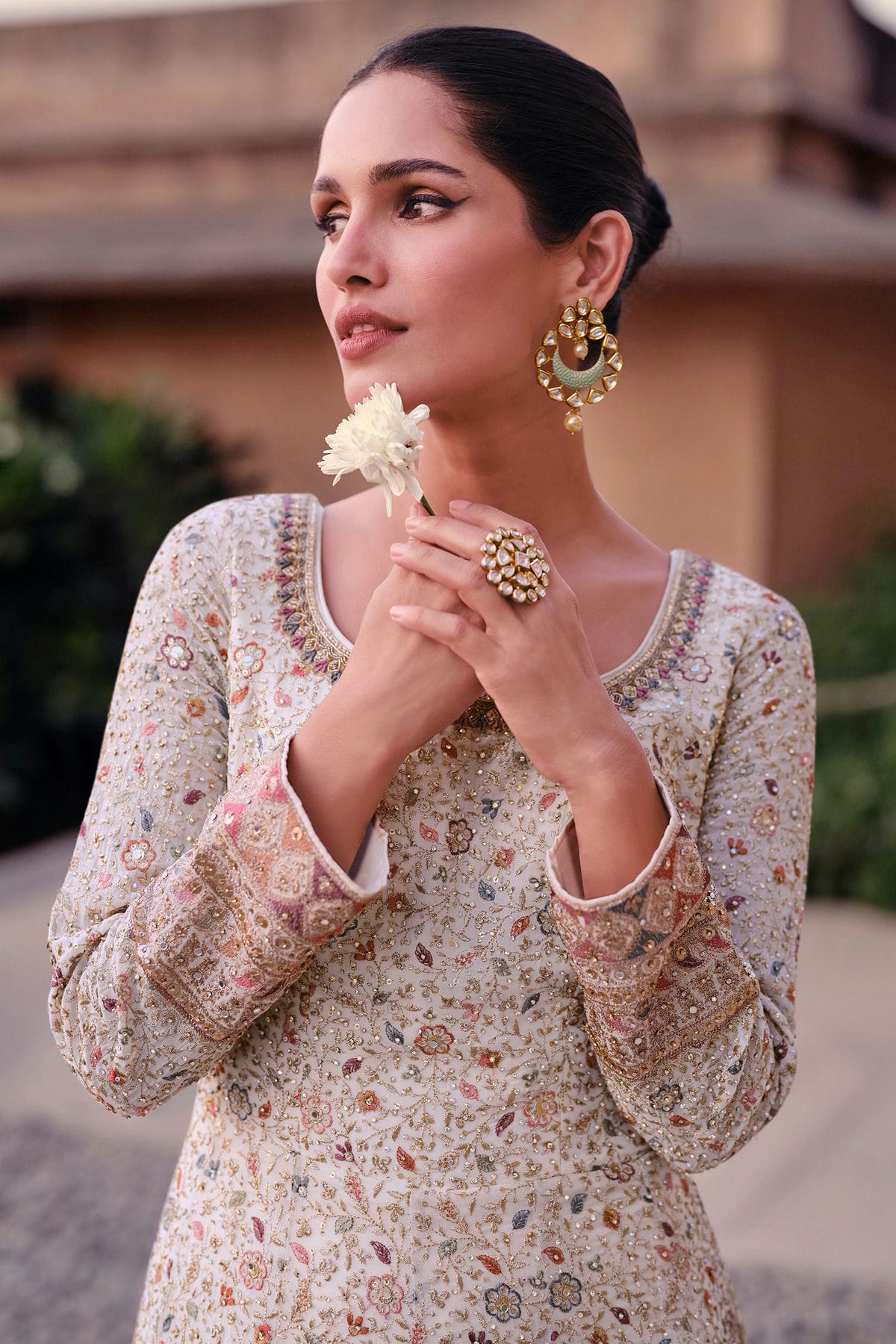 Cream Colour Semi Stitched Georgette Anarkali Suit VSSM1140260