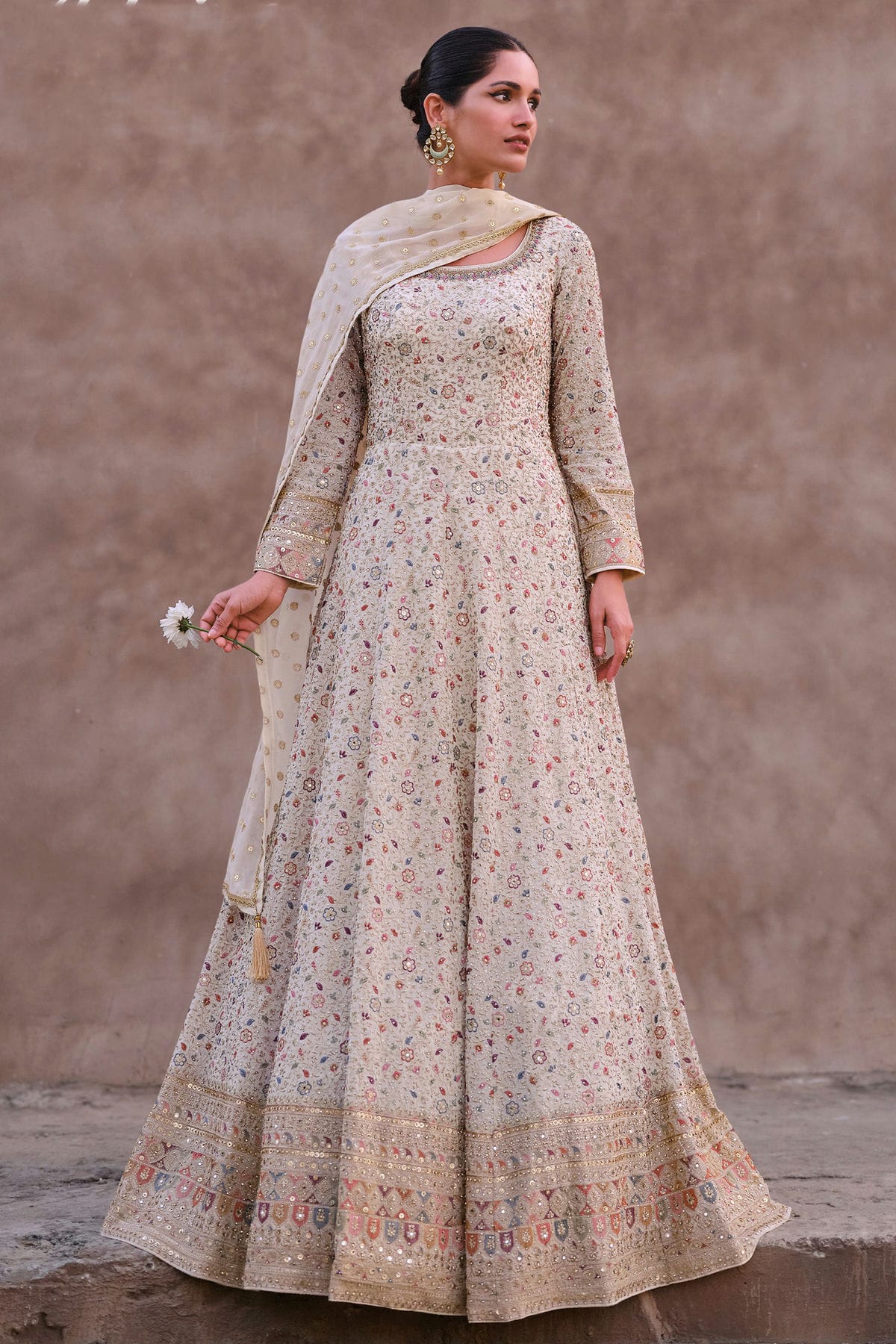Bridal Anarkali Wedding Dress Fashneo Cream Color Heavy Embroidered Kalidar Anarkali India Clothing Cream Thread Net Bridal Anarkali Wedding Dress Fashneo Cream Color Heavy Embroidered Kalidar Anarkali India Clothing Cream Thread Net