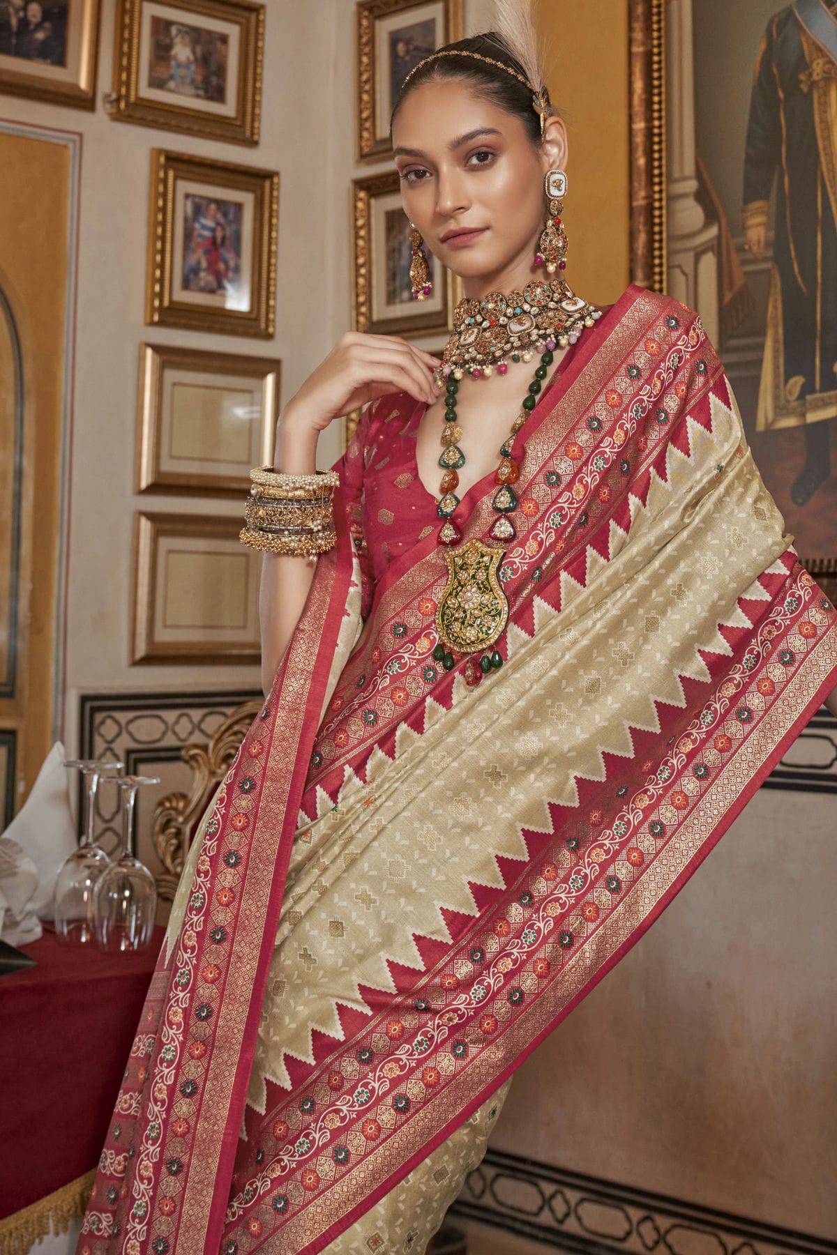 Cream Colour Sigma Silk Patola Print Saree VSSD1290059