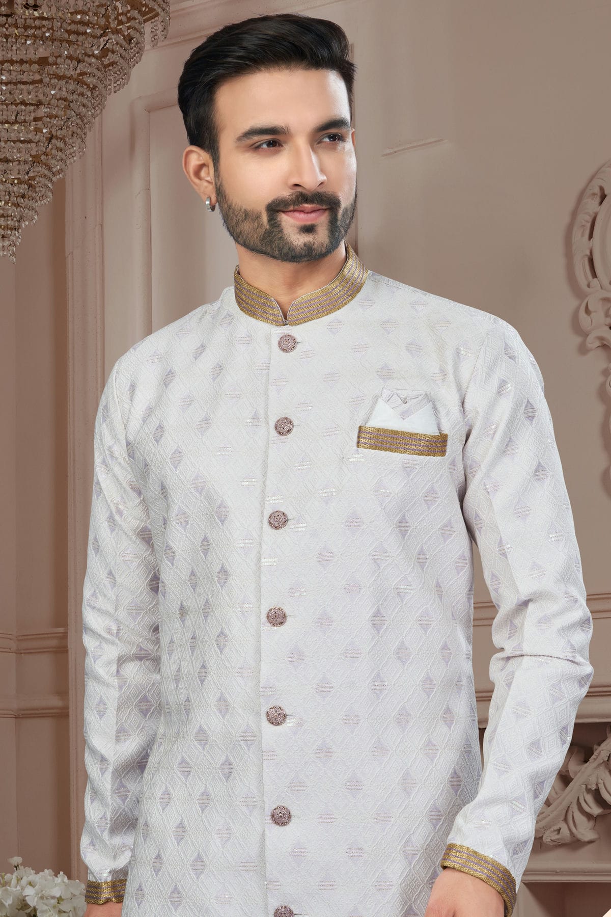 Cream Colour Silk Dupion Sherwani VSSH1040596