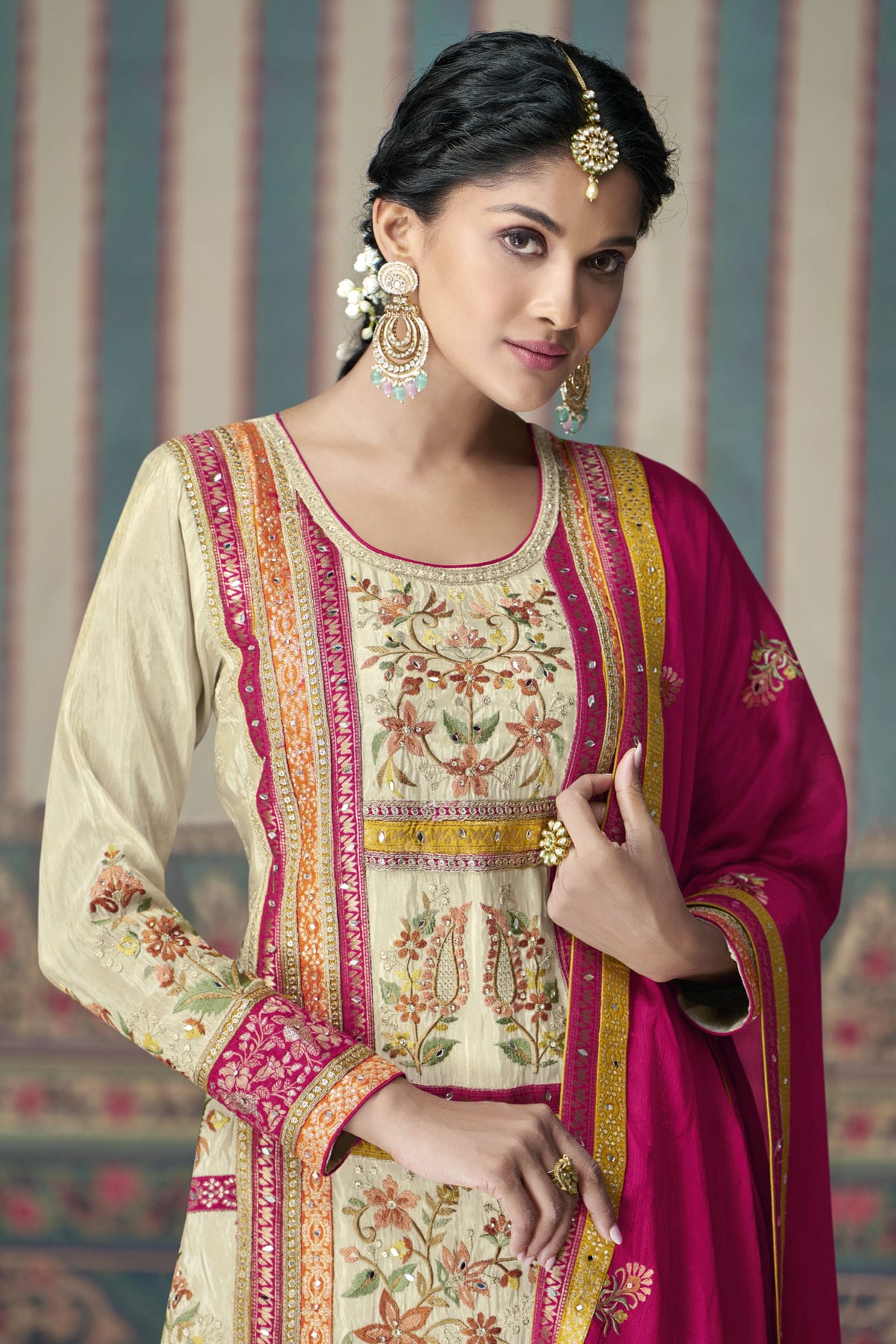 Cream Colour Simar Silk Palazzo Pant Suit VSSM1140531