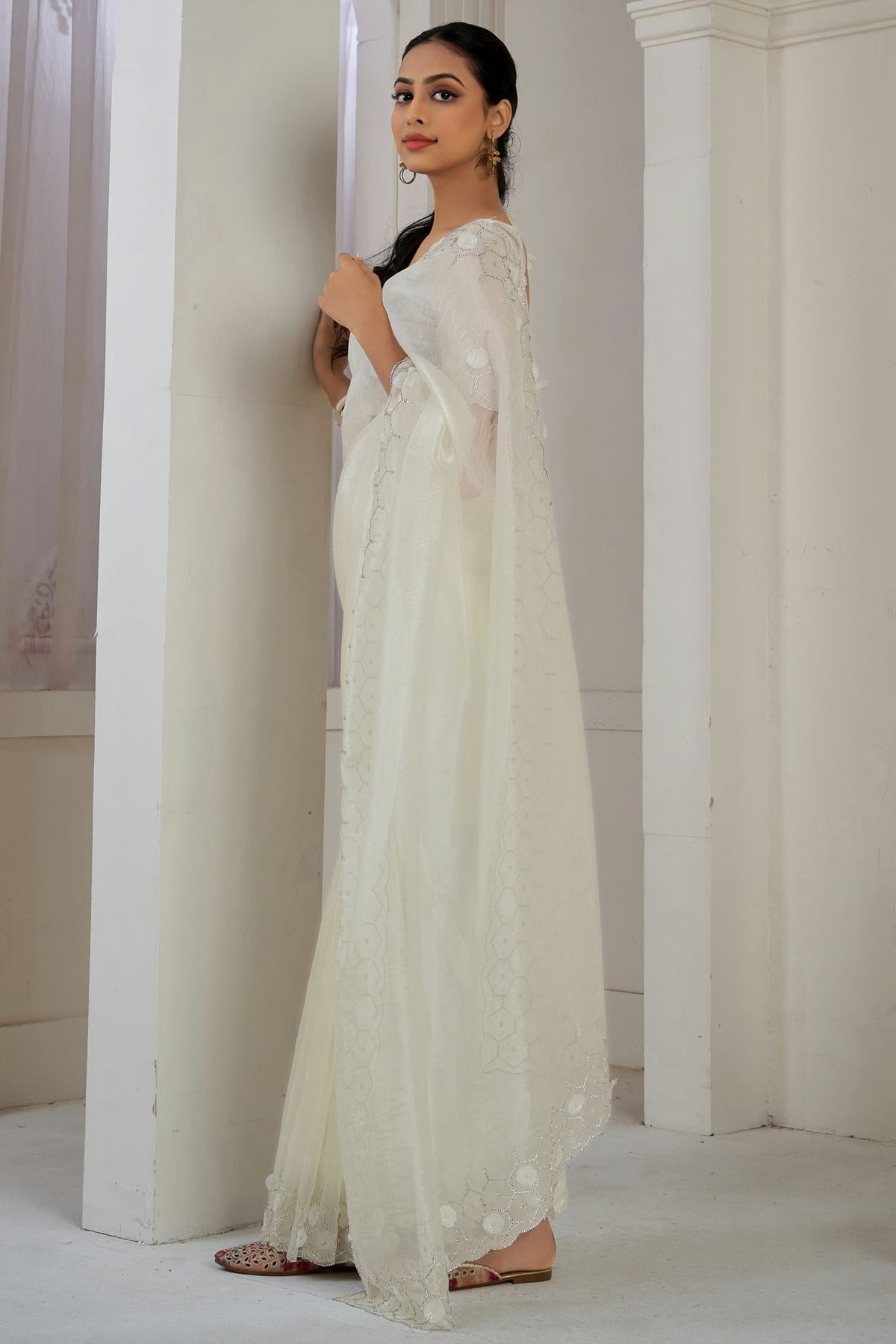 Cream Colour Soft Organza Designer Saree VSSD1121874