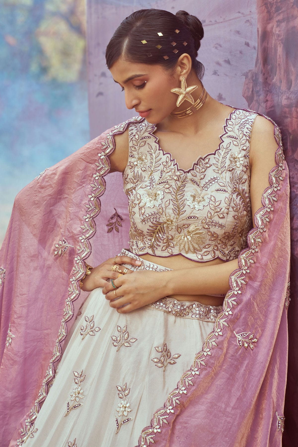 Cream Colour Viscose Rayon Embroidery Lehenga Choli VSLC1111393