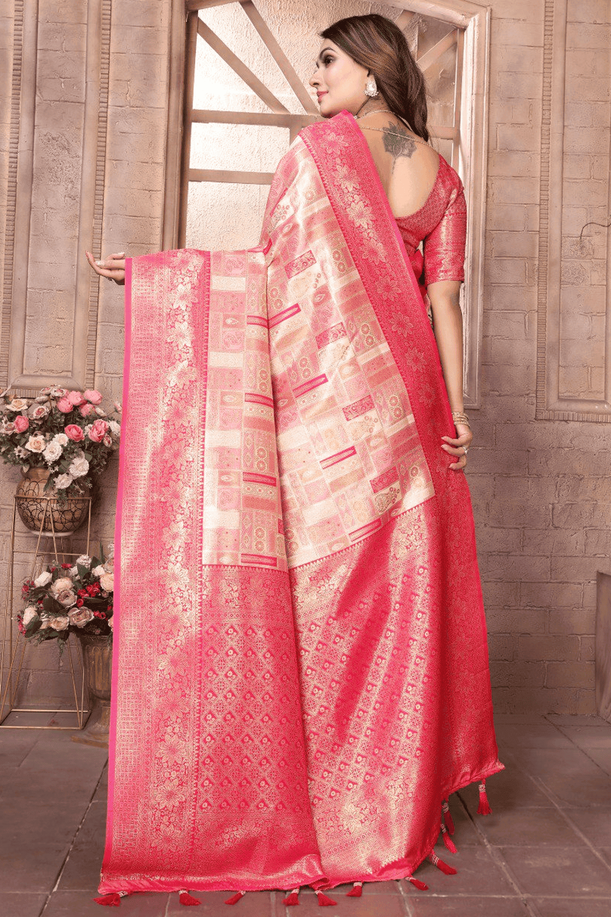 Cream Colour Woven Work Banarasi Chaturi Silk Traditional Saree