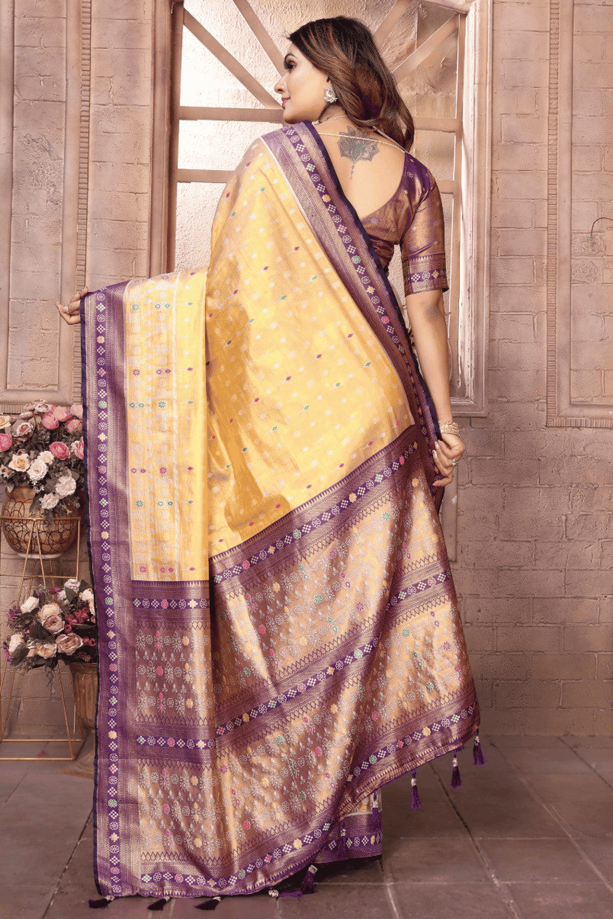 Cream Colour Woven Work Pure Banarasi Tissue Silk Traditional Saree
