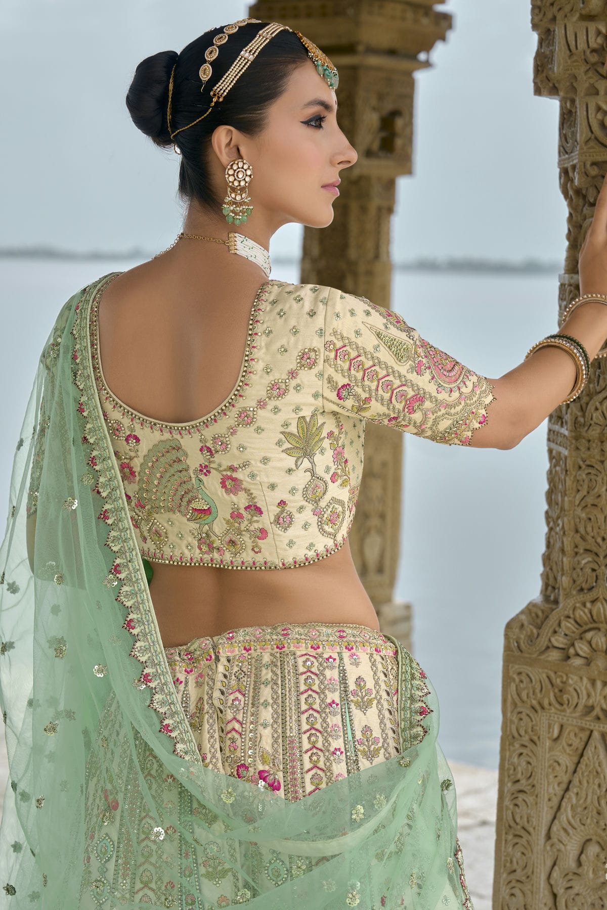 Cream Embroidery Silk Lehenga Choli VSLC1290127