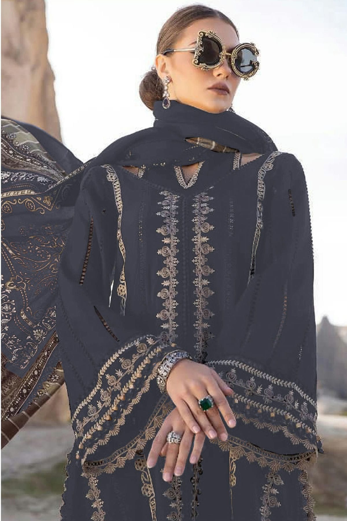 Dusty Blue Colour Faux Georgette Pakistani Suit VSSM1140059