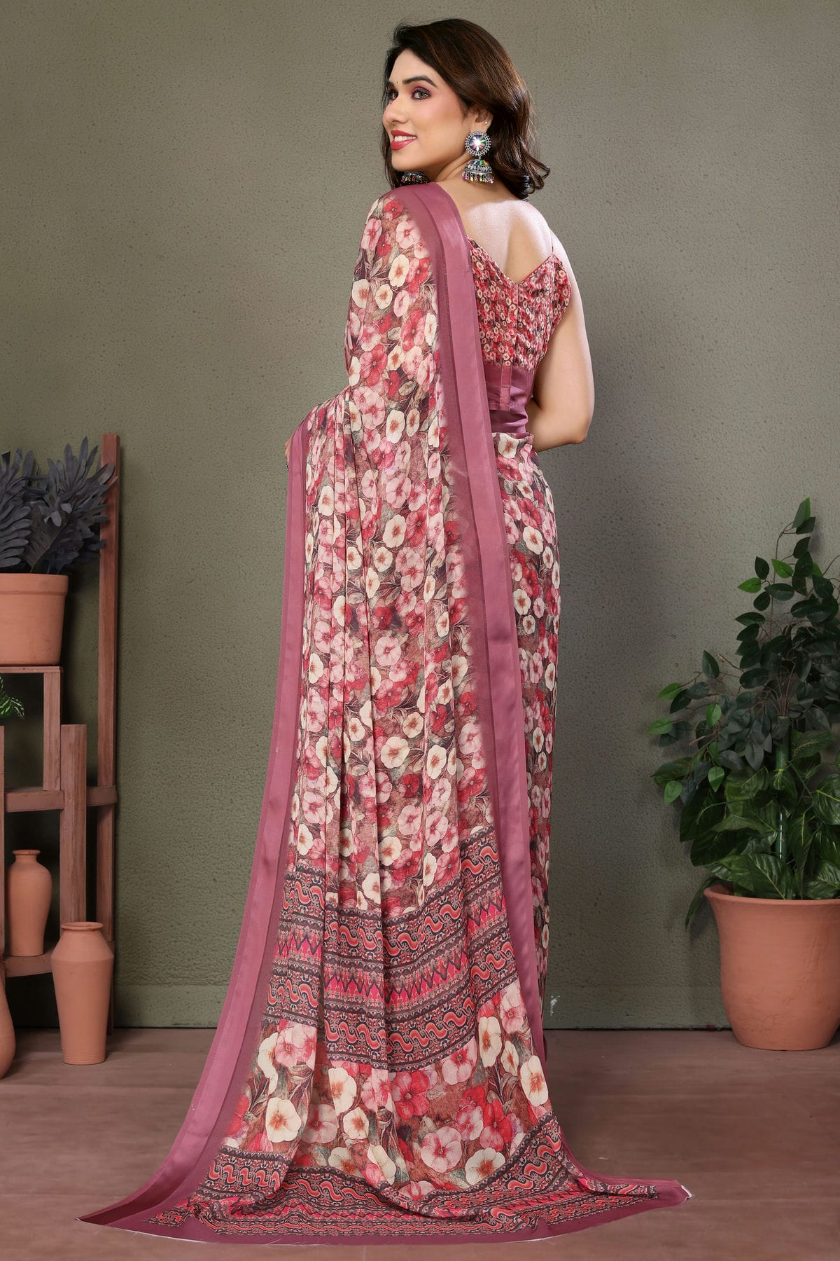 Dusty Pink Colour Moss Satin Saree VSSD1180200