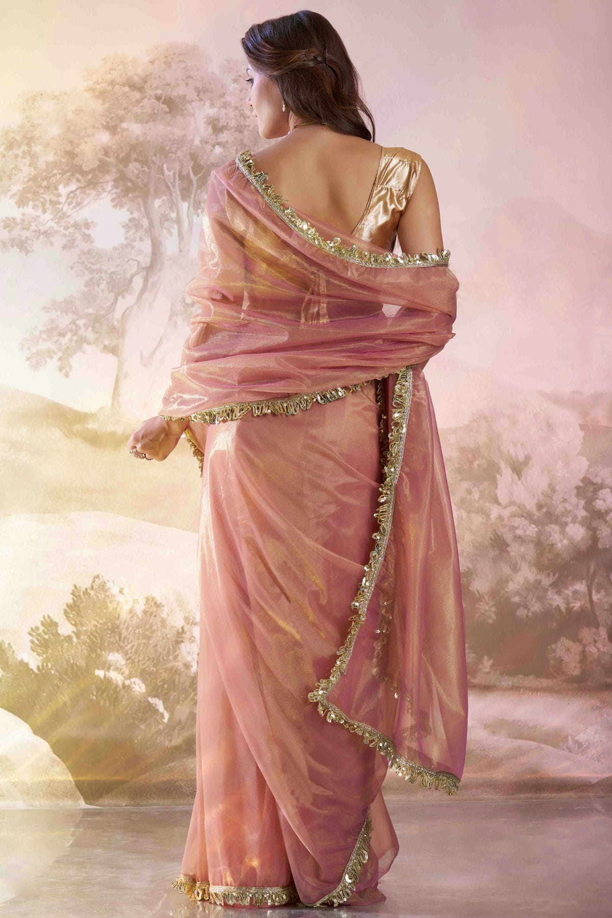 Dusty Pink Colour Twill Net Designer Saree VSSD1113019