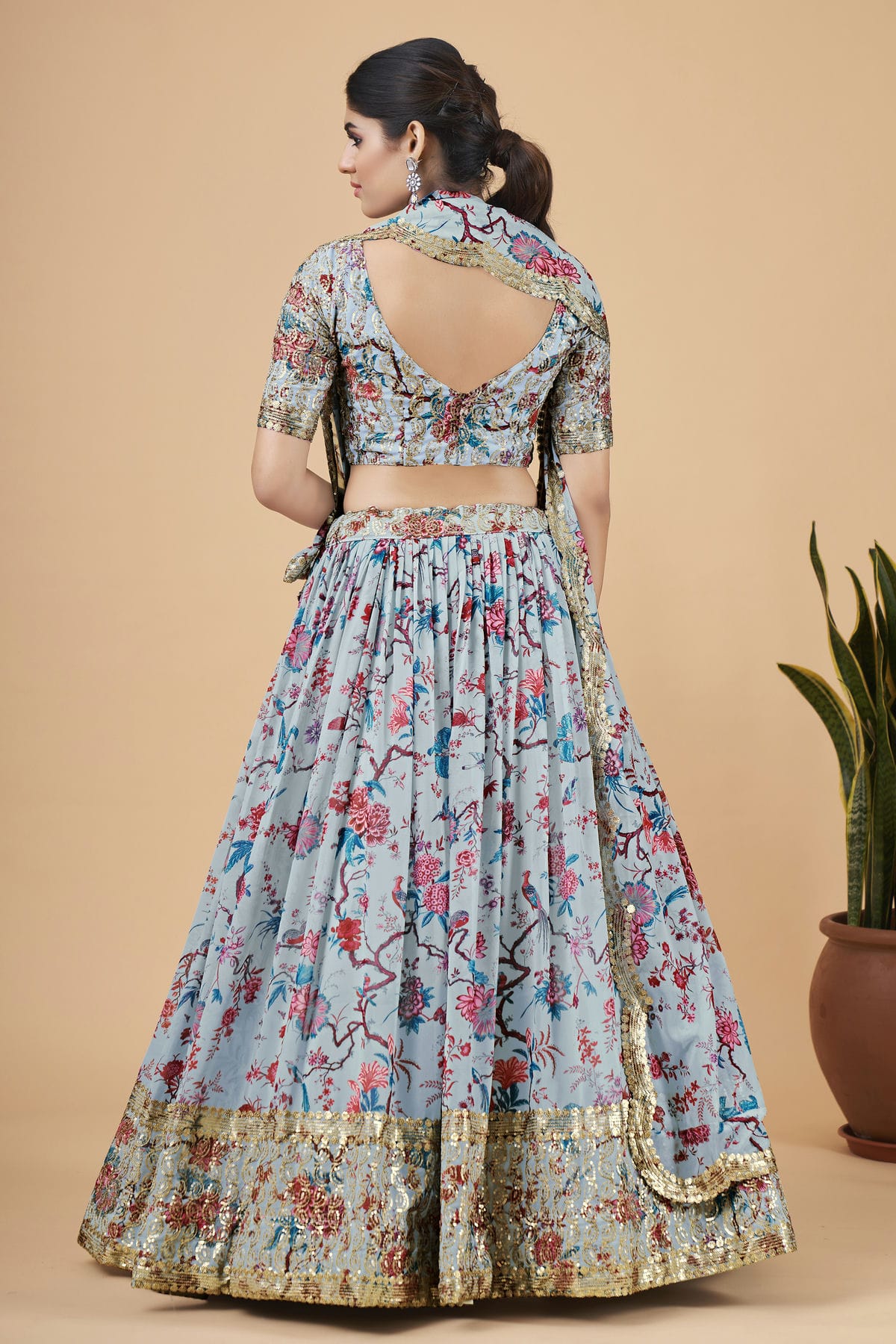 Faux Georgette Designer Lehenga Choli In Sky Blue Colour VSLC1270025