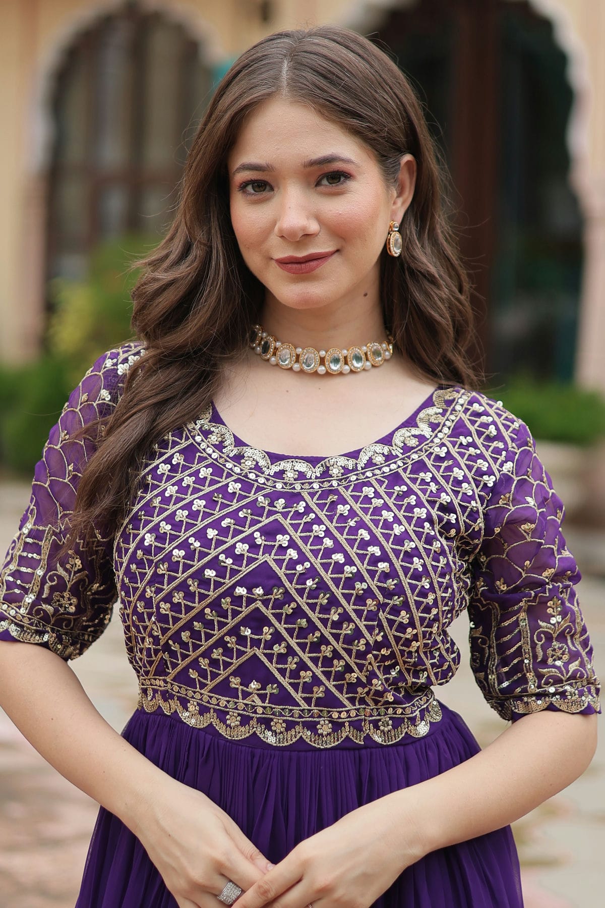 Faux Georgette Readymade Long Gown VSGW1110546