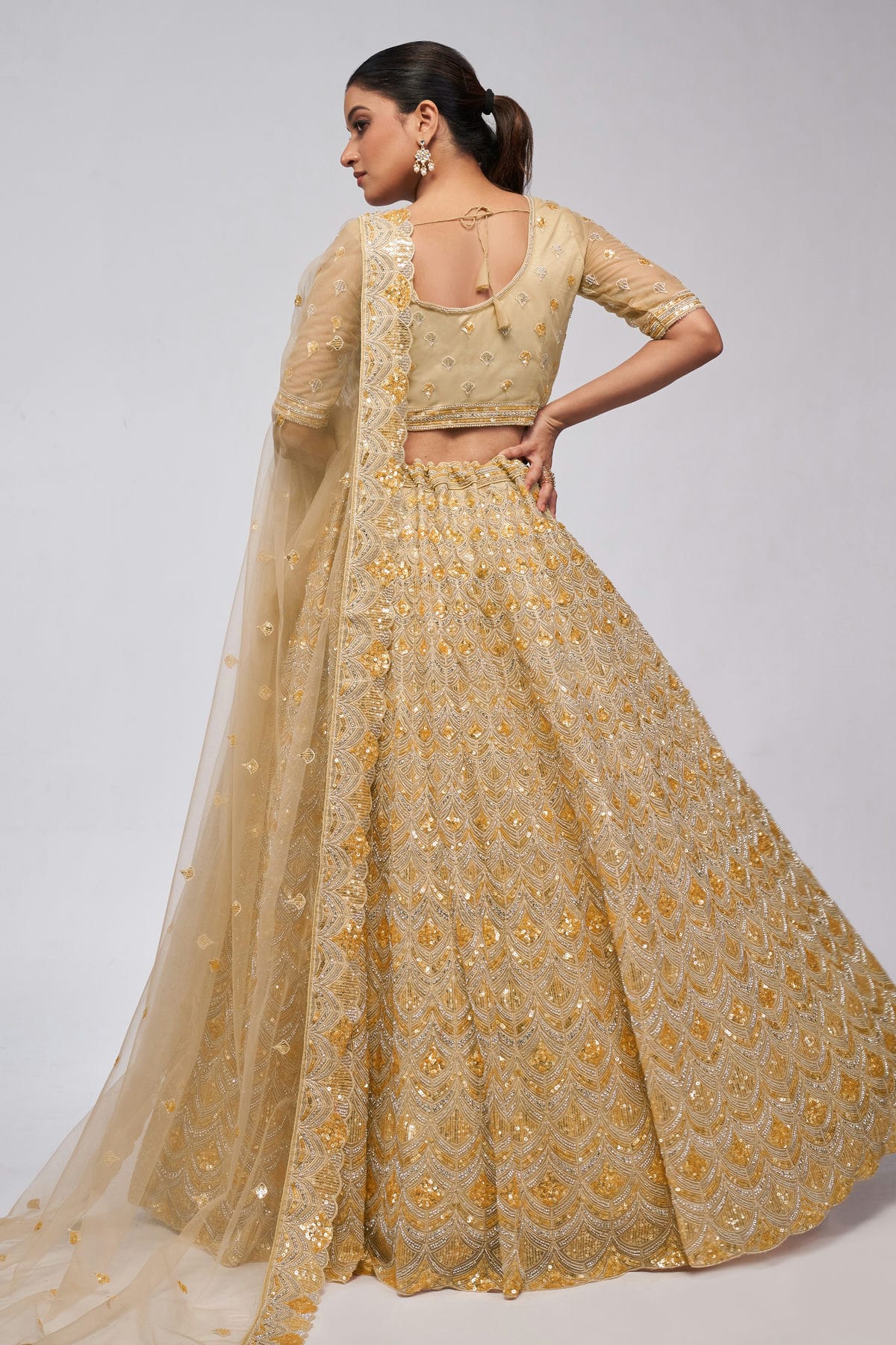 Gold Colour Soft Net Lehenga Choli VSLC1030013
