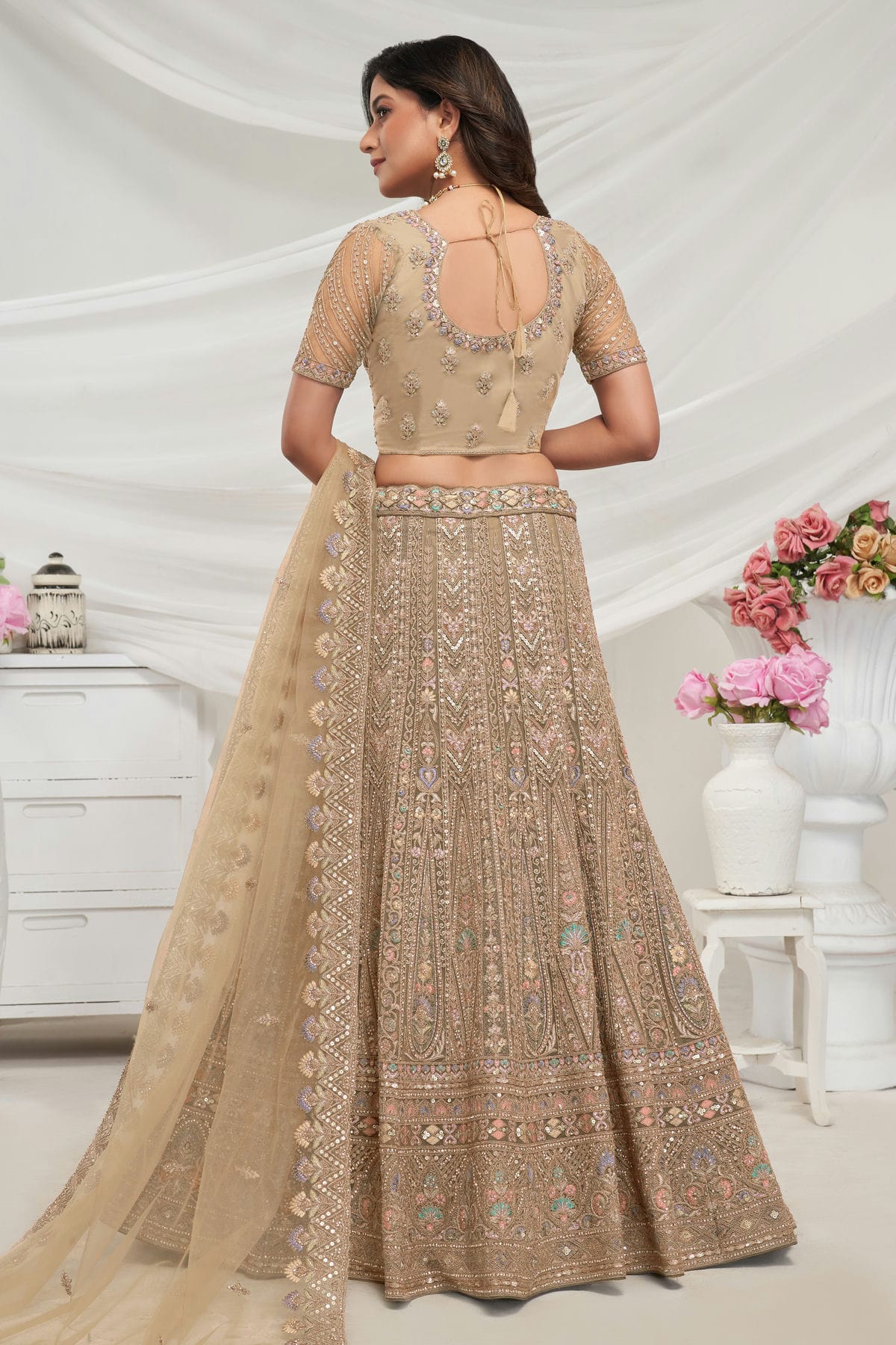 Gold Colour Soft Net Lehenga Choli VSLC1030041