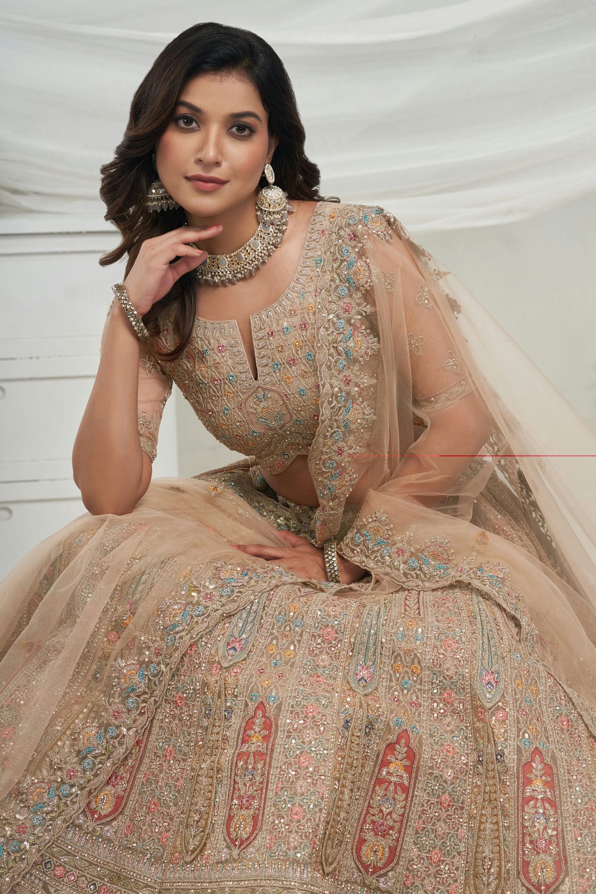 Gold Colour Soft Net Lehenga Choli VSLC1030045