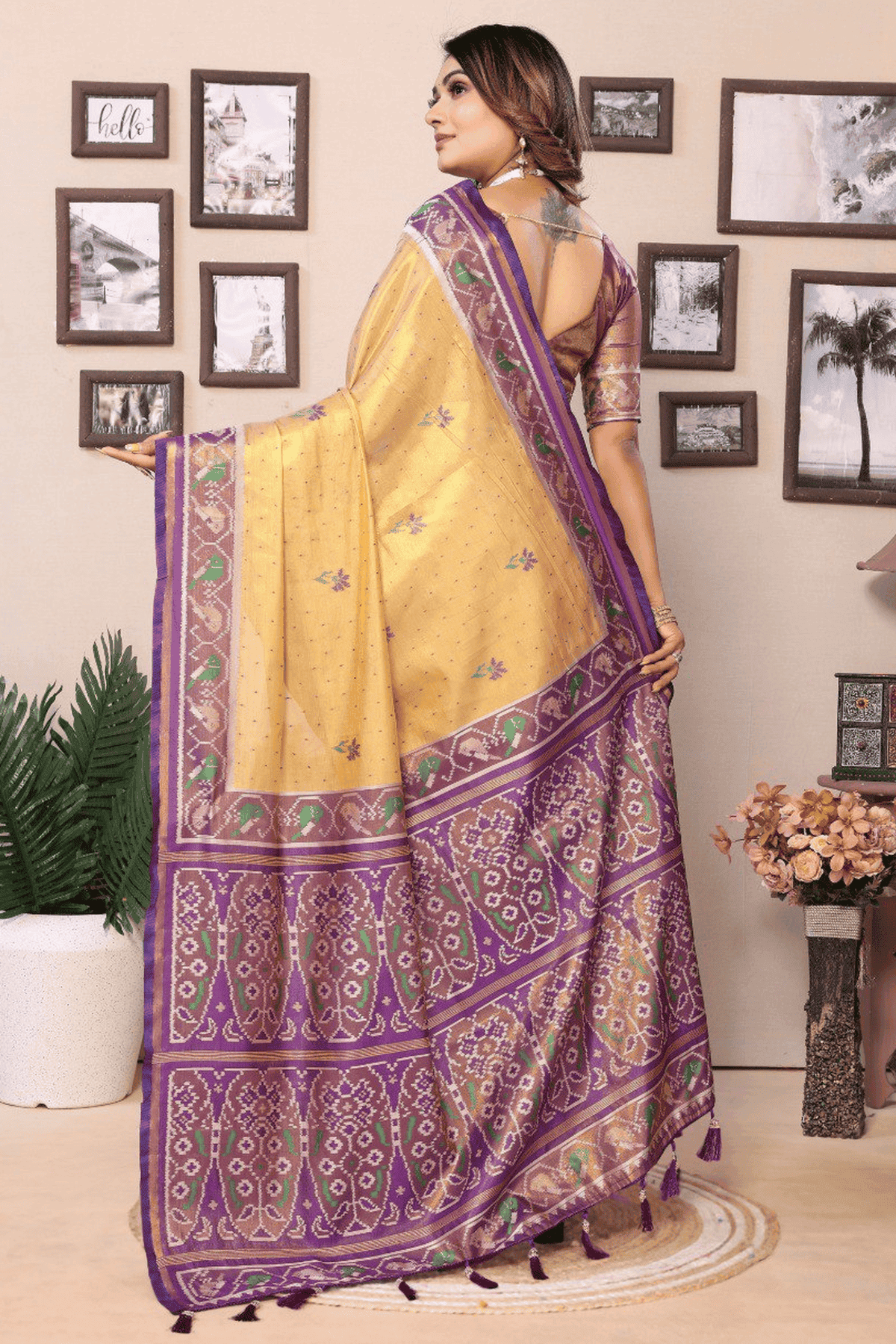 Gold Colour Woven Work Pure Banarasi Tissue Silk Traditional Saree
