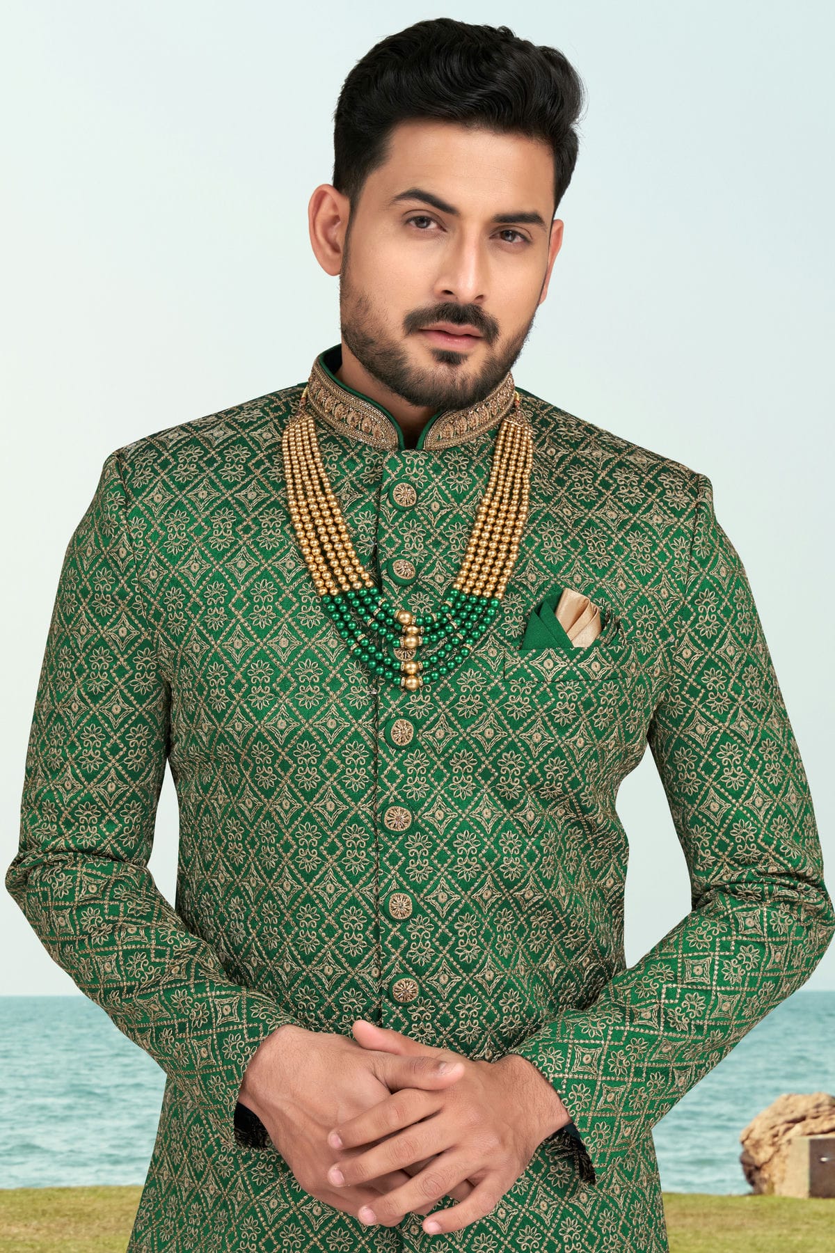 Green Colour Banarasi Silk Sherwani VSSH1040519