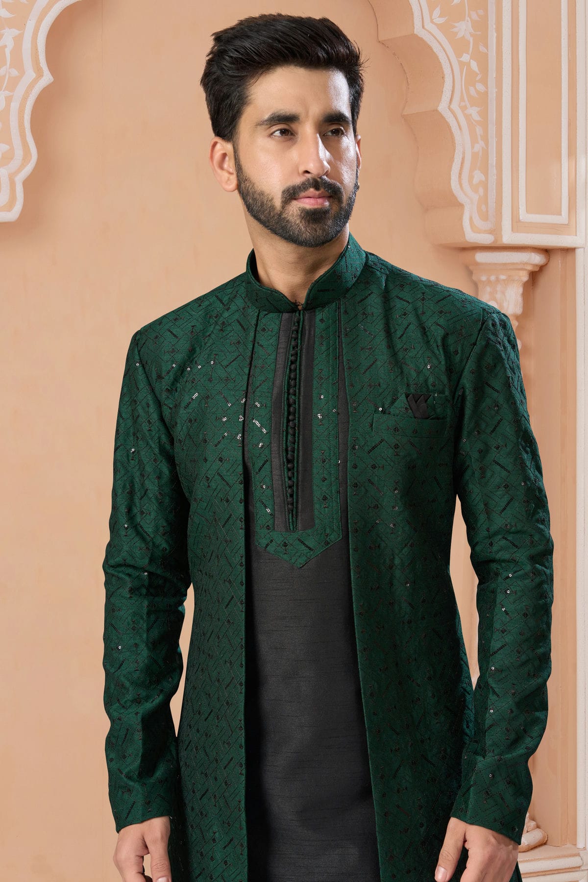 Green Colour Banglori Silk Sherwani VSSH1040554
