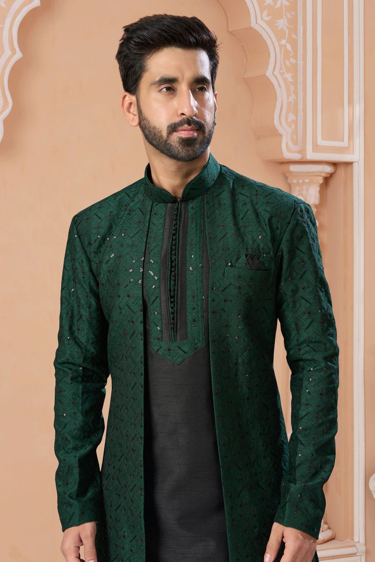 Green Colour Banglori Silk Sherwani VSSH1040583