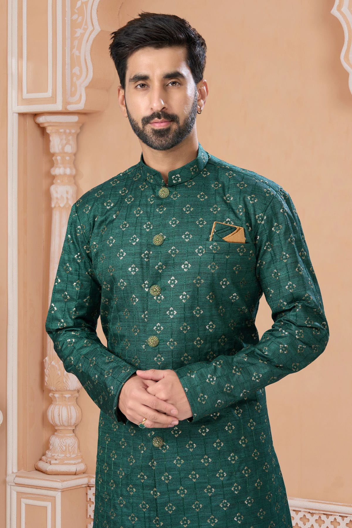 Green Colour Champion Silk Sherwani VSSH1040547
